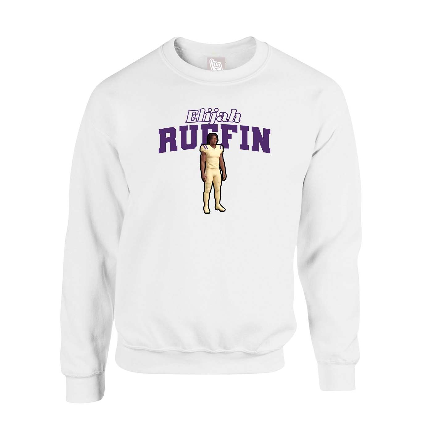 Fleece Crew — Name Arch in White