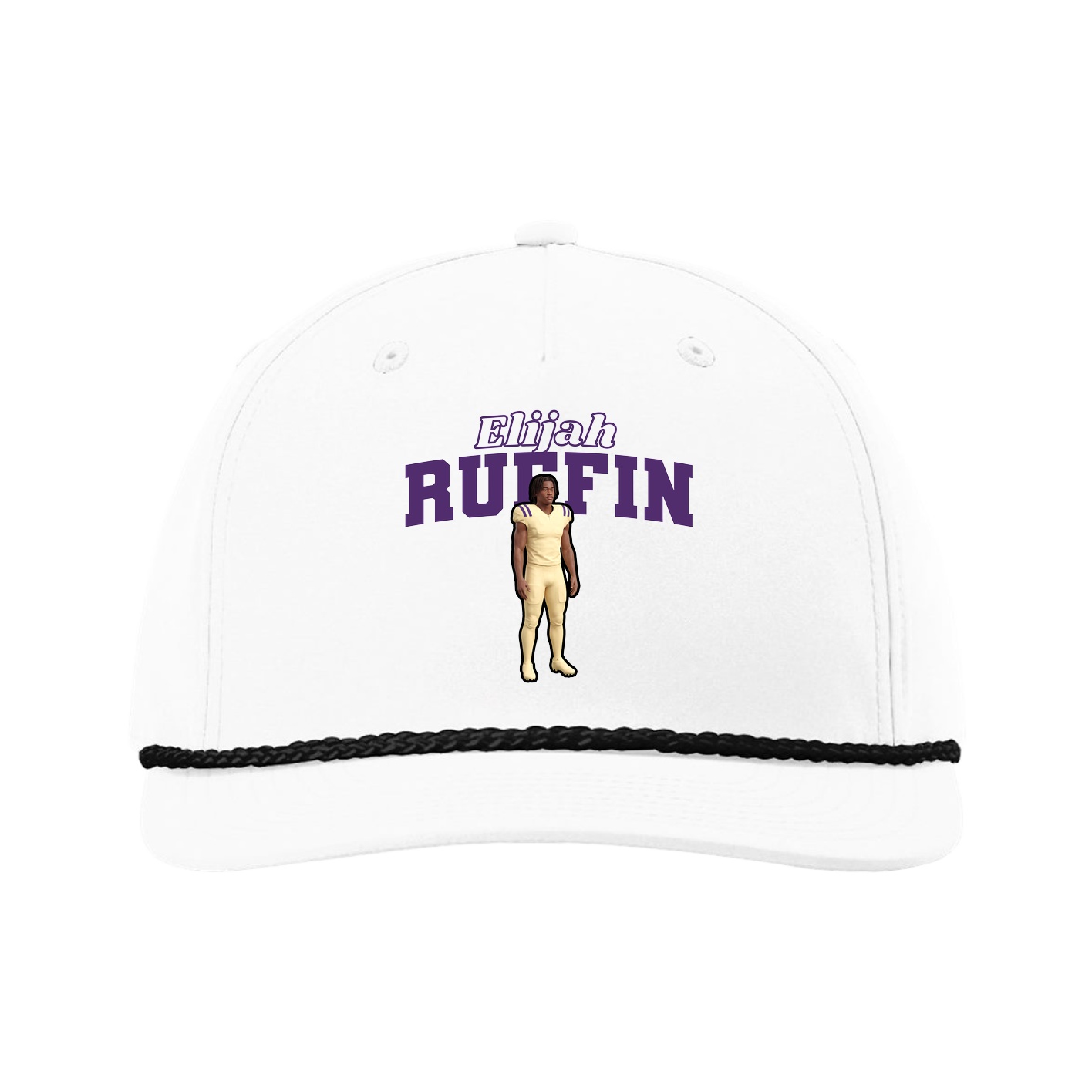 Five-Panel Classic Rope Cap — Name Arch in White