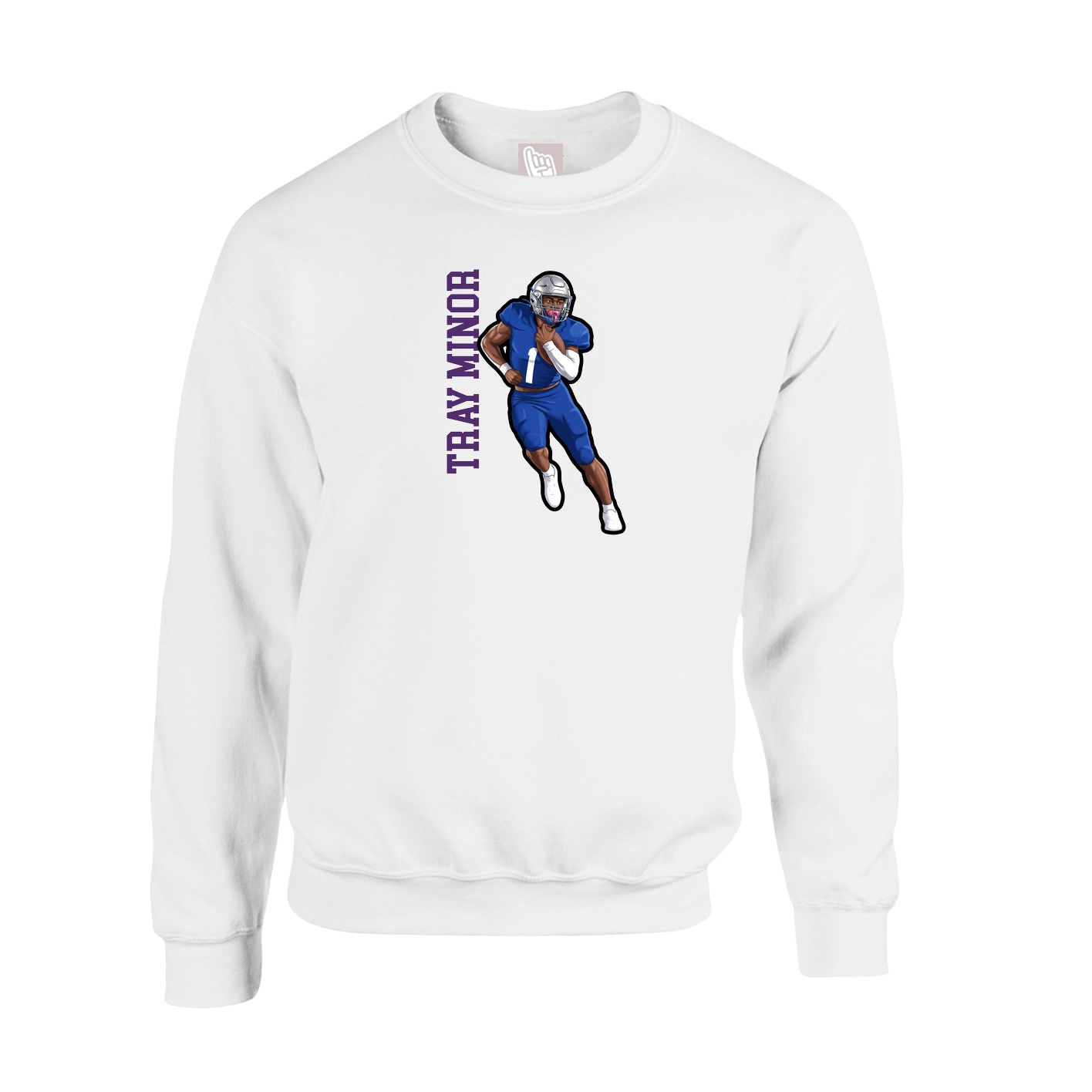 Fleece Crew — Name Vertical in White