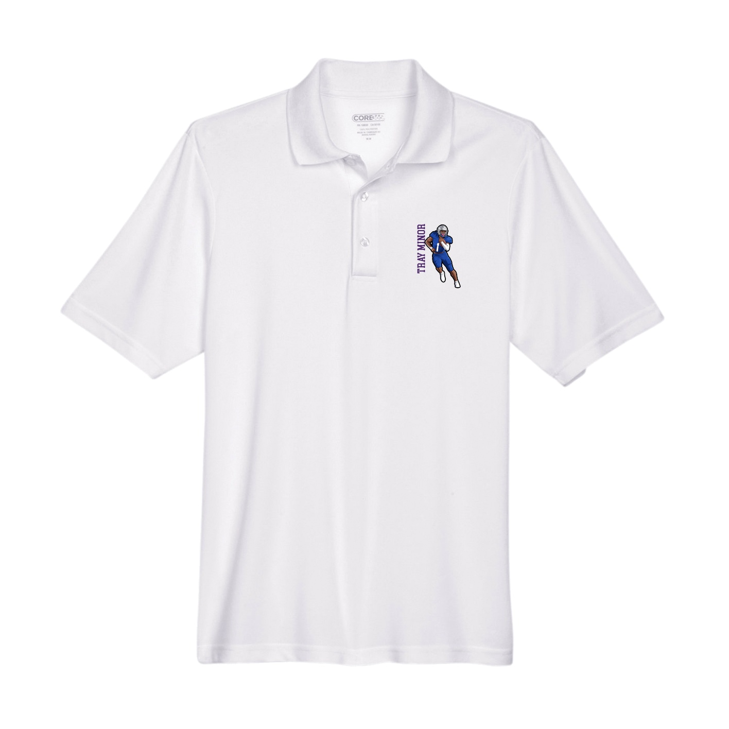 Performance Polo — Name Vertical in White