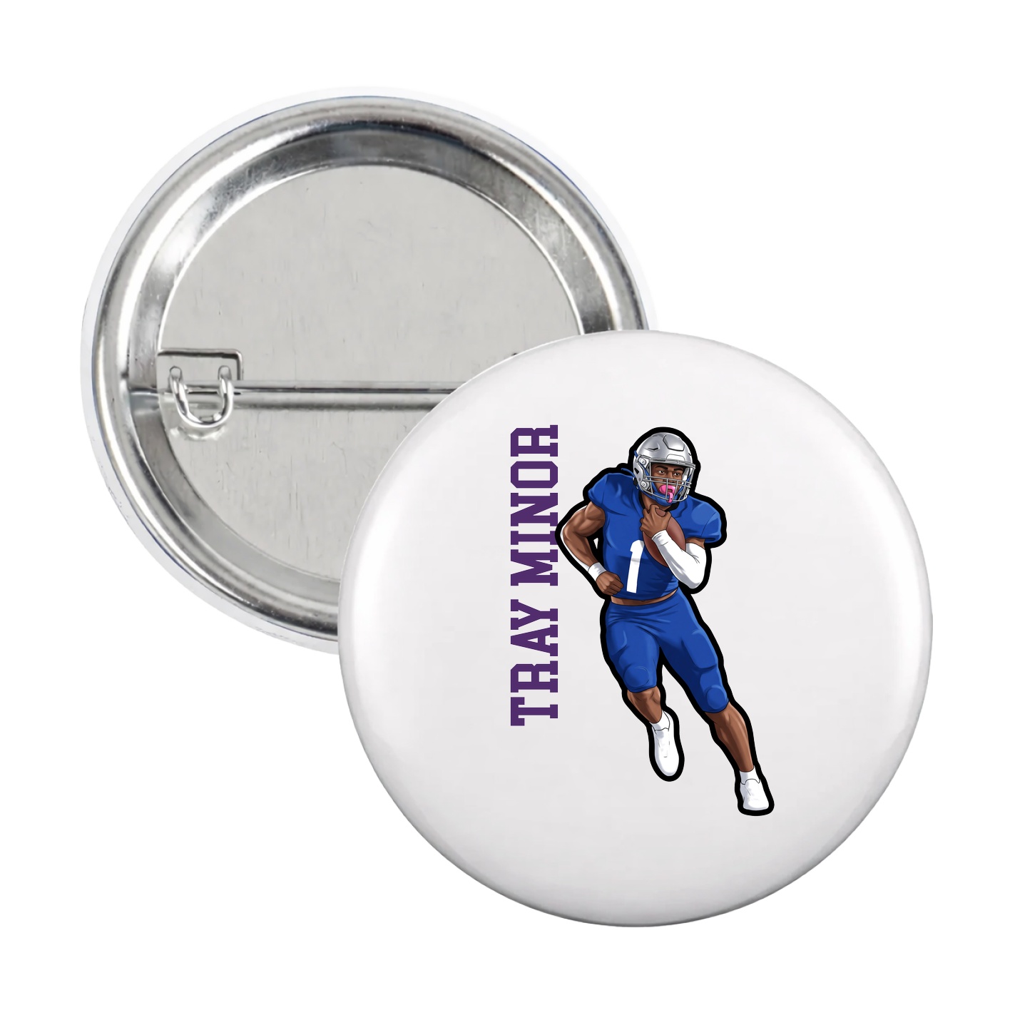 Game Day Button — Name Vertical in White