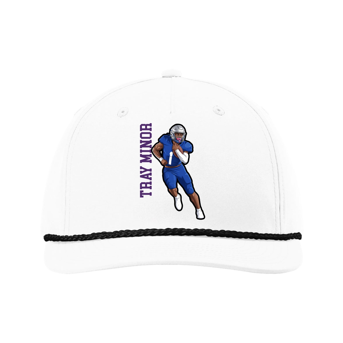 Five-Panel Classic Rope Cap — Name Vertical in White