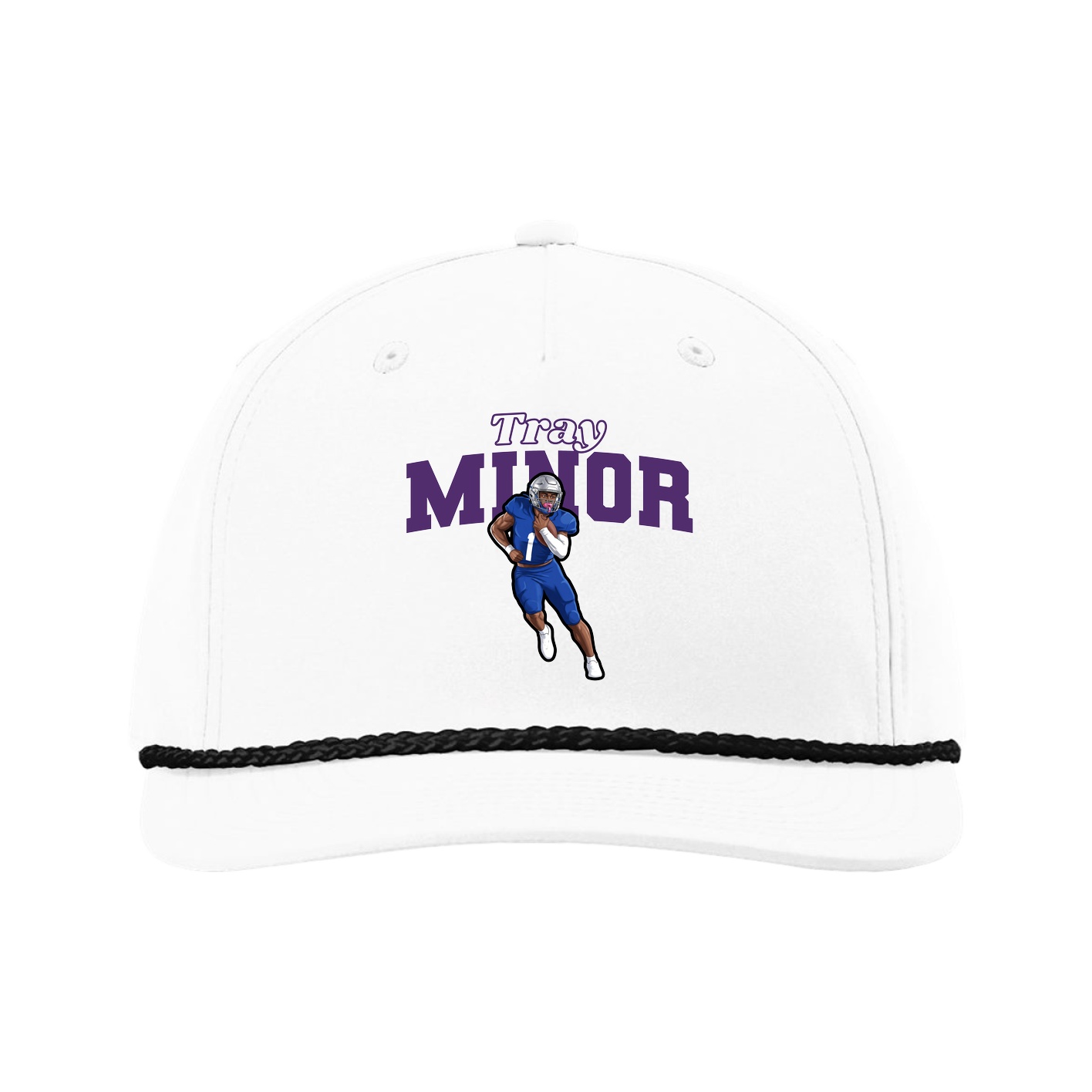 Five-Panel Classic Rope Cap — Name Arch in White