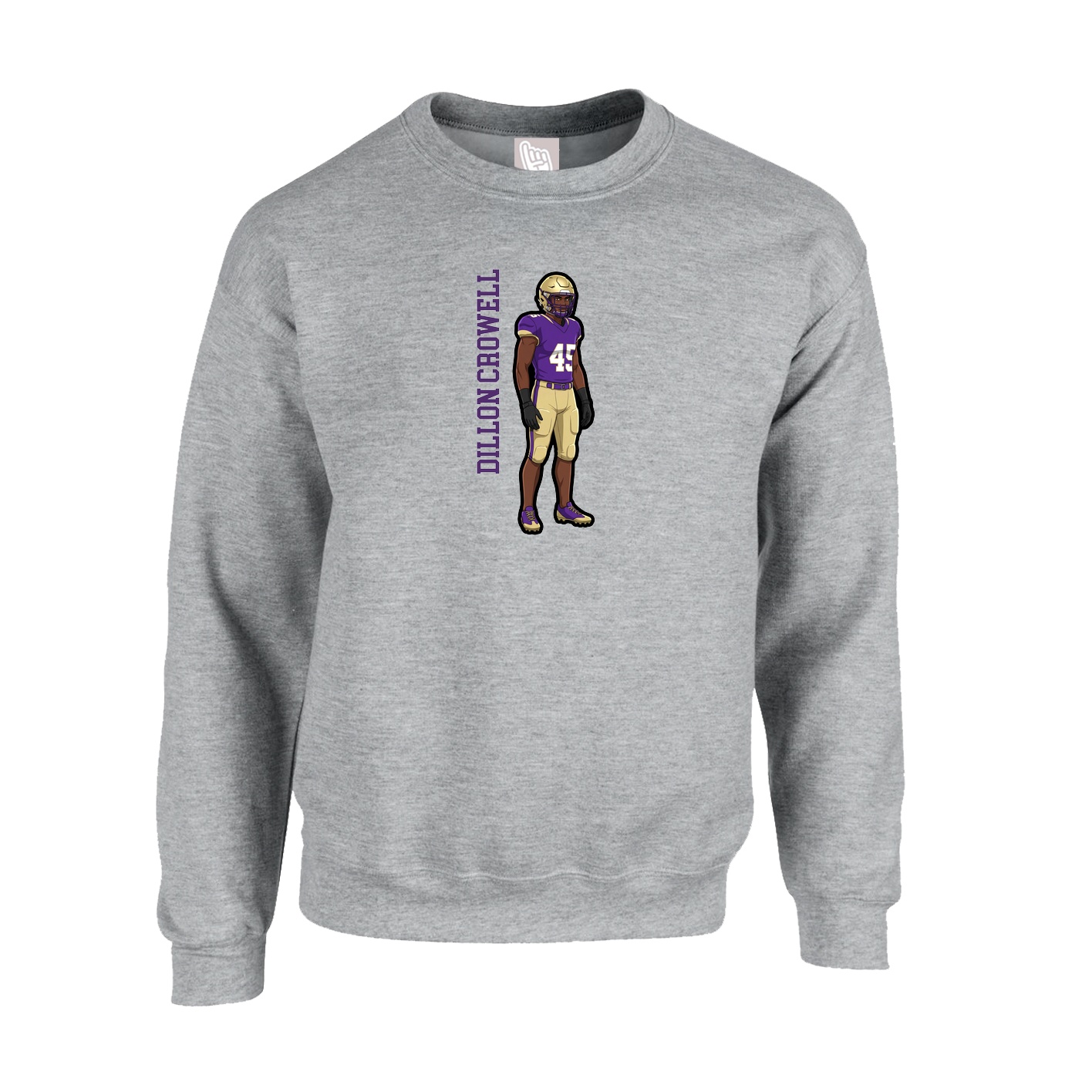Fleece Crew — Name Vertical in Grey
