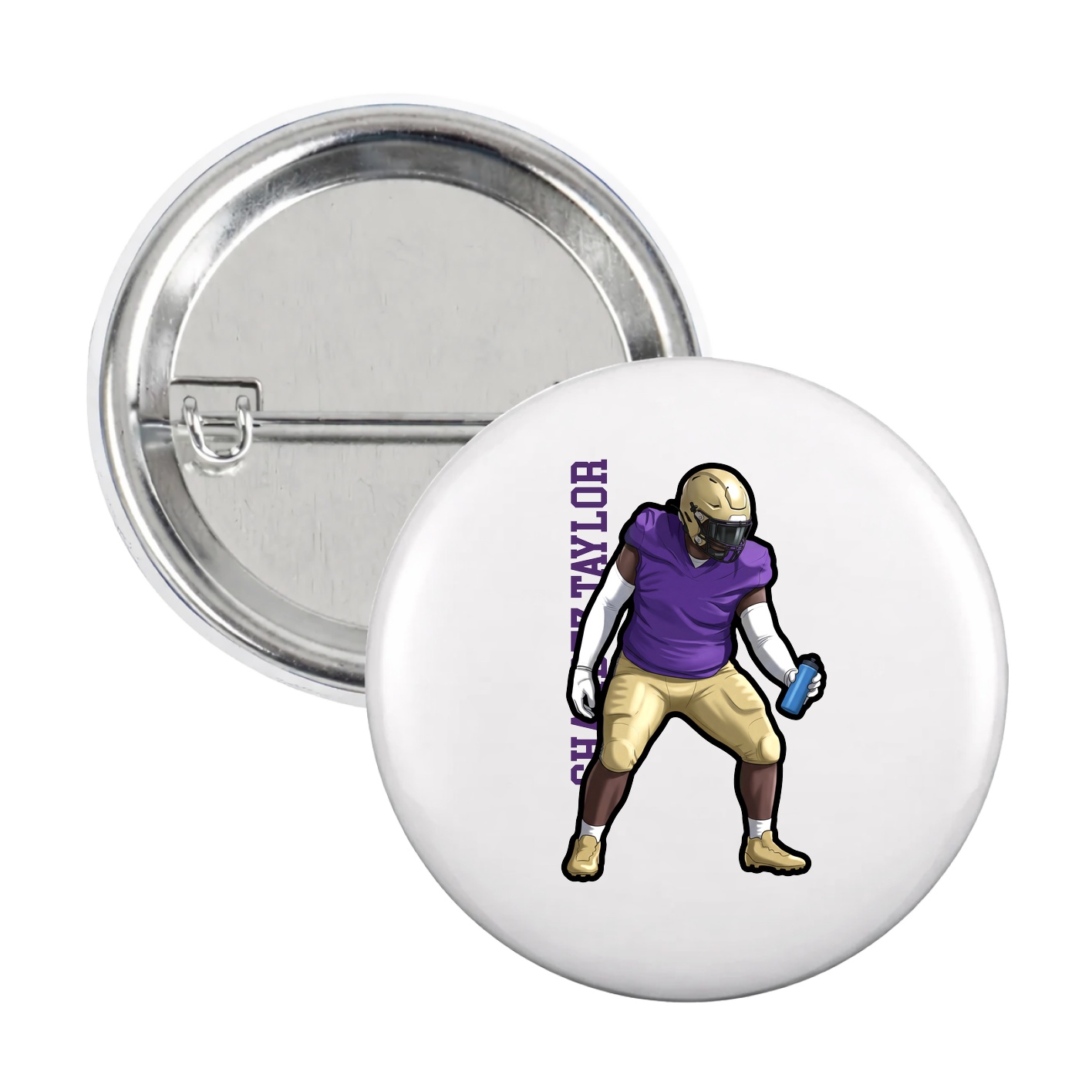 Game Day Button — Name Vertical in White