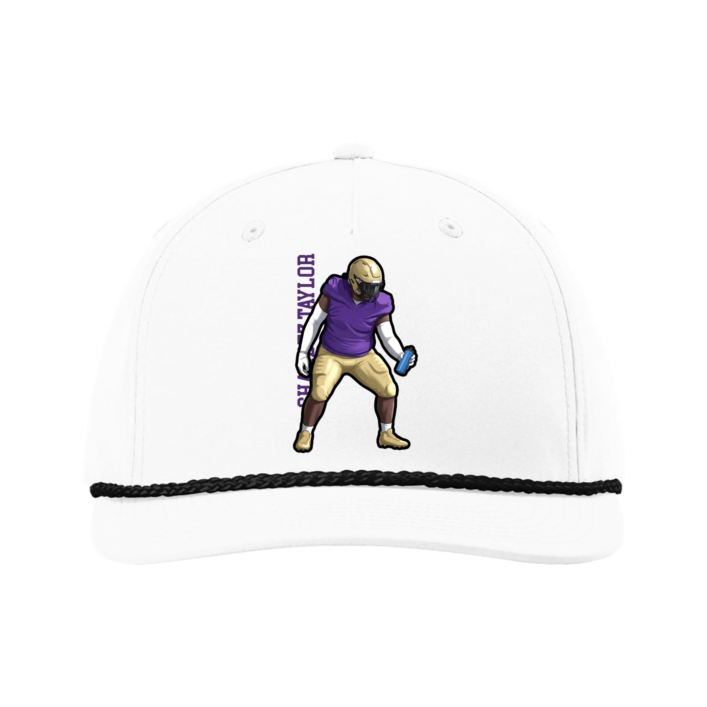 Five-Panel Classic Rope Cap — Name Vertical in White