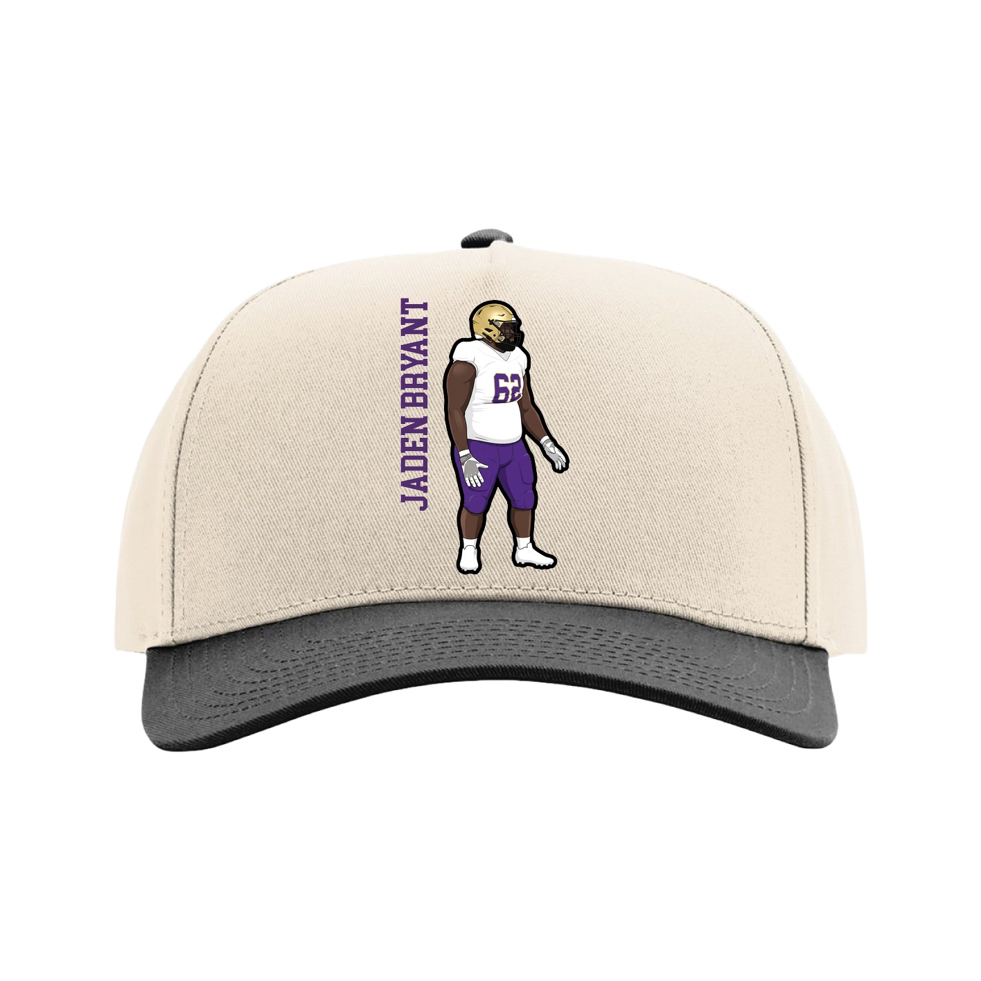 Full Fabric Five-Panel Champ Cap — Name Vertical in Cream/Black