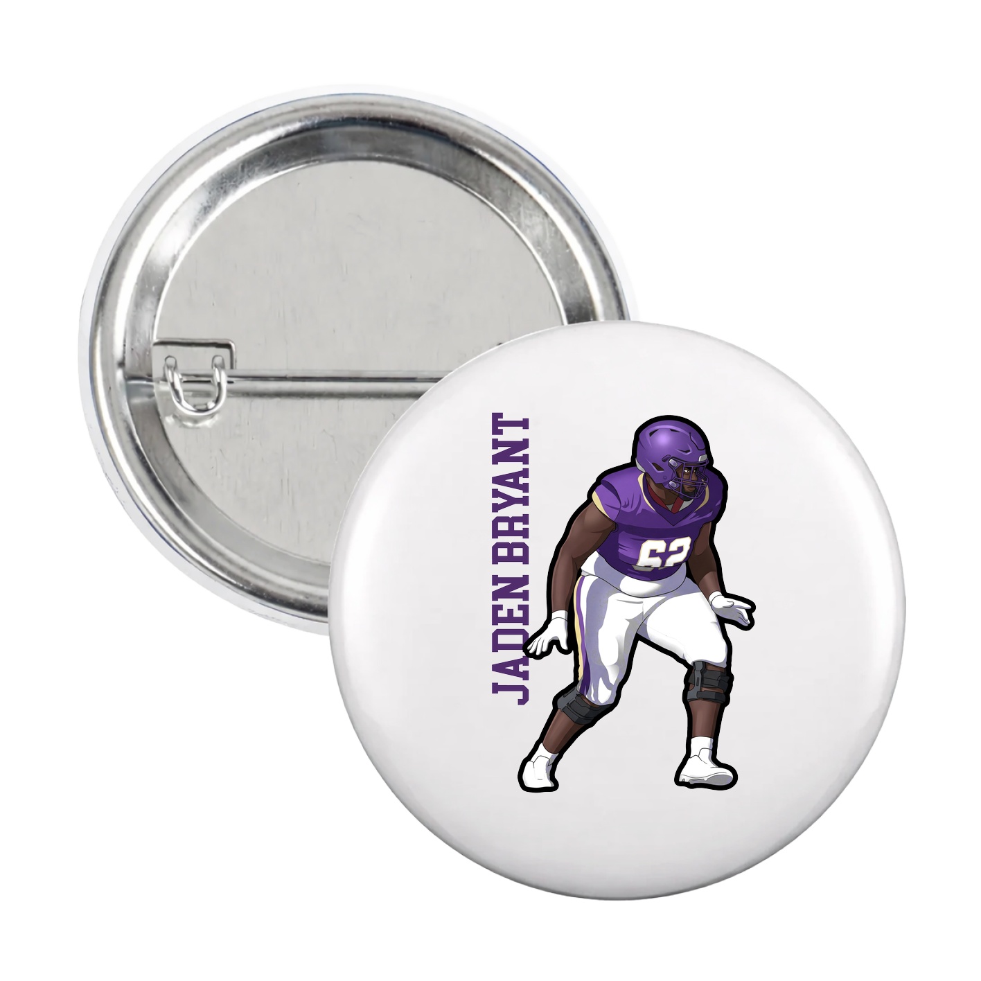 Game Day Button — Name Vertical in White