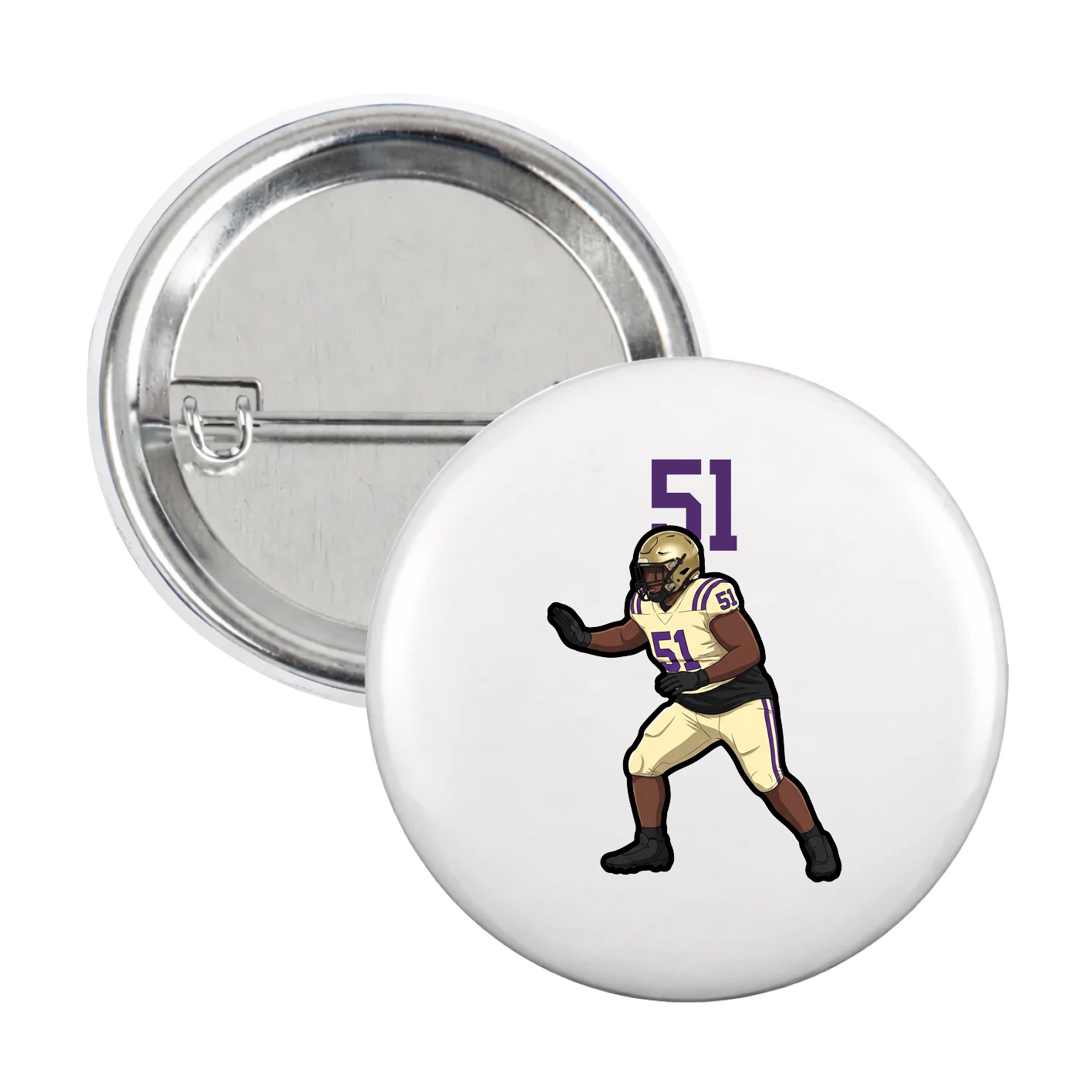 Game Day Button — Number Top in White