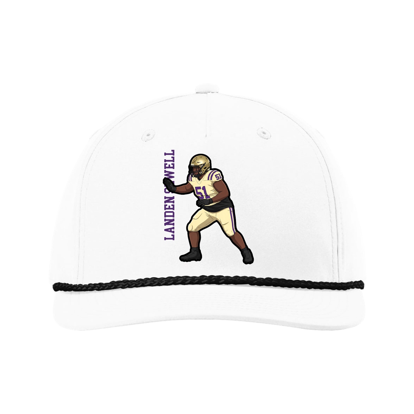Five-Panel Classic Rope Cap — Name Vertical in White