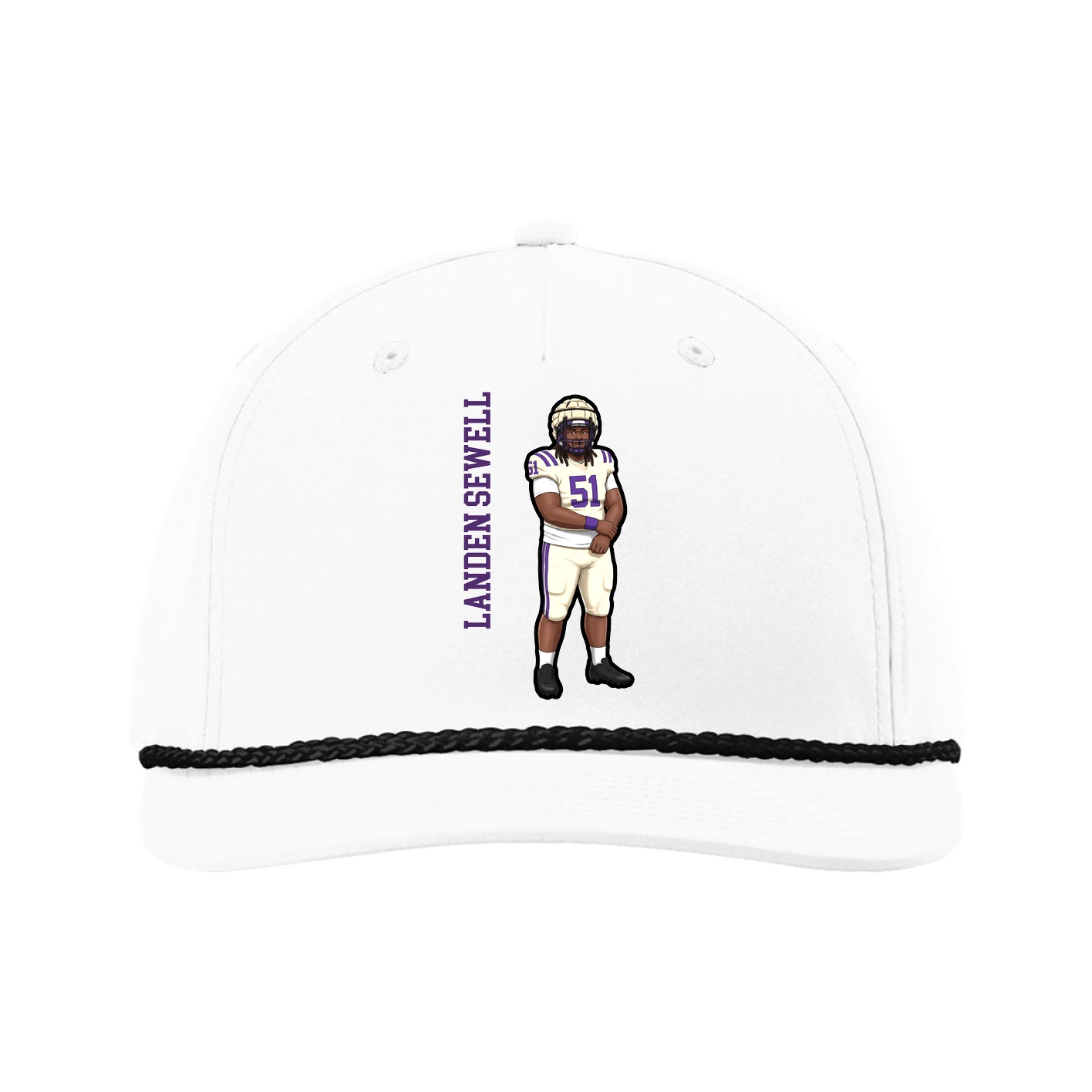 Five-Panel Classic Rope Cap — Name Vertical in White