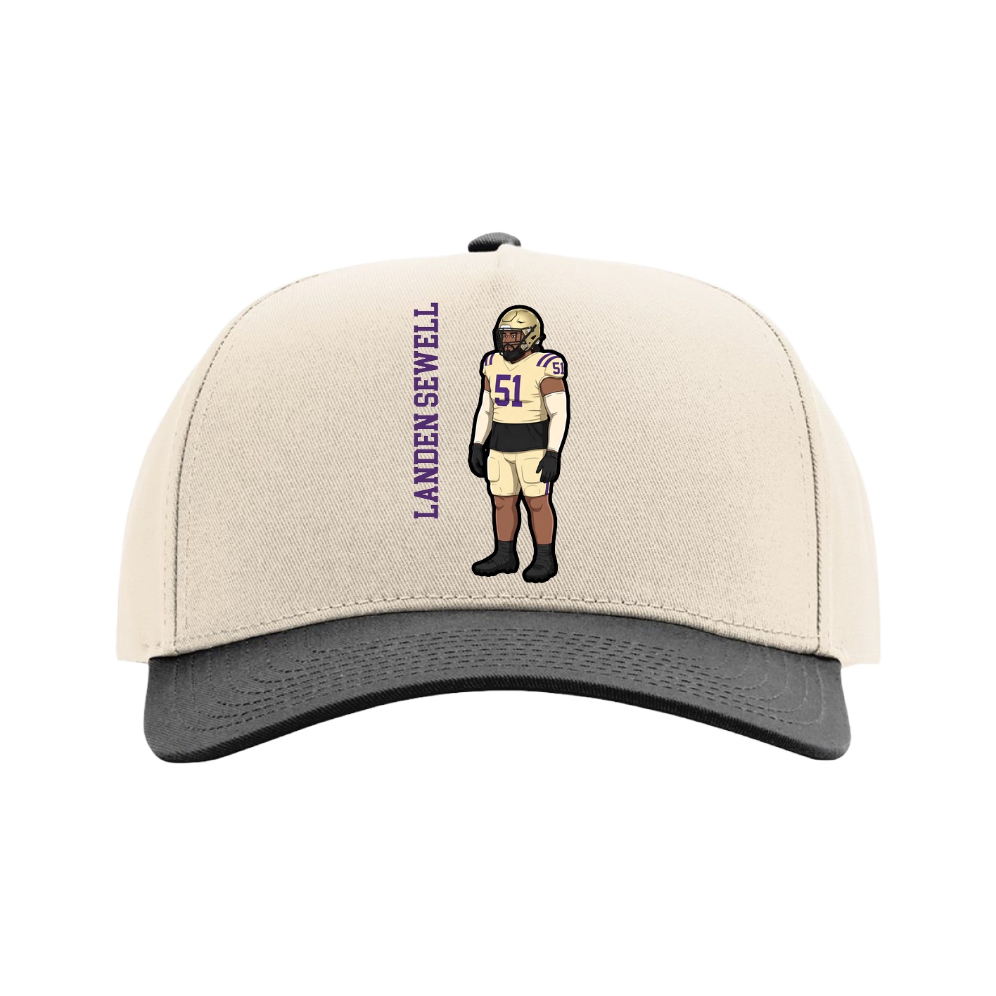 Full Fabric Five-Panel Champ Cap — Name Vertical in Cream/Black