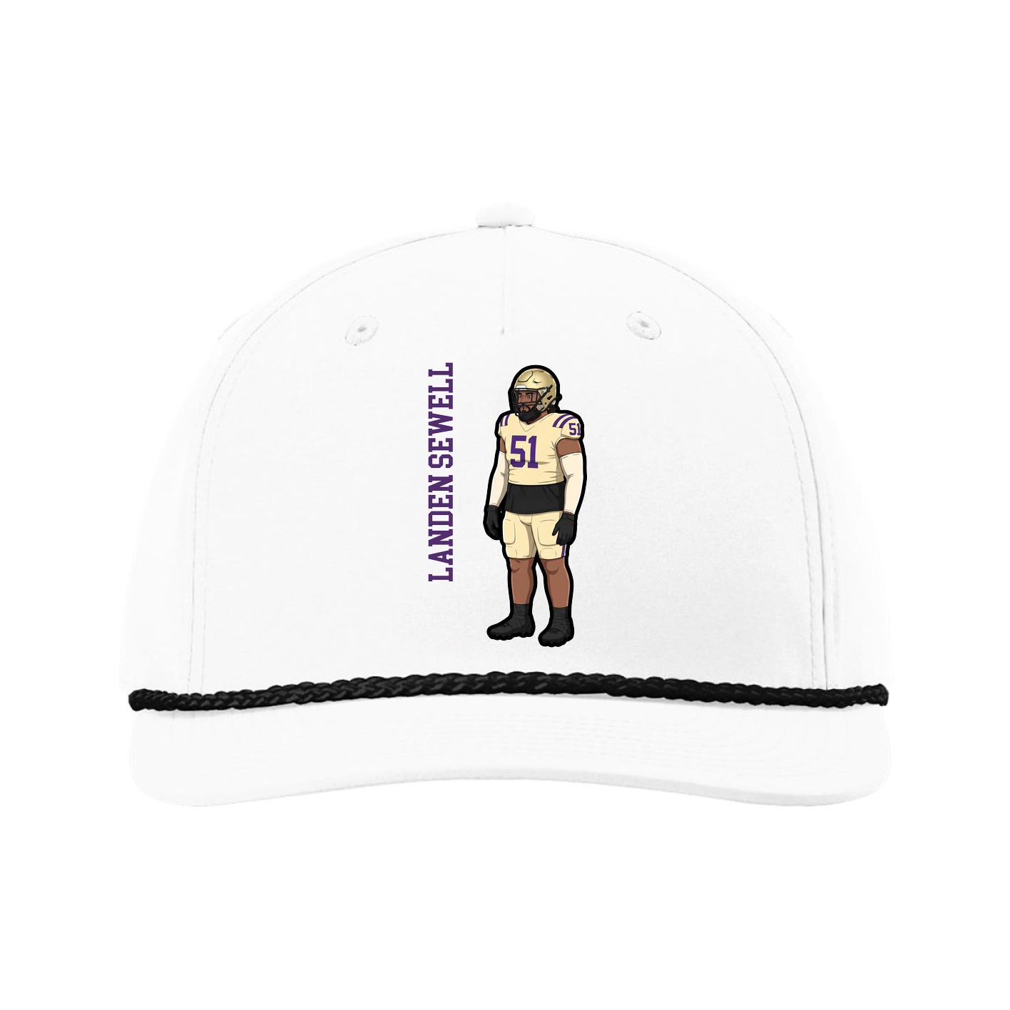 Five-Panel Classic Rope Cap — Name Vertical in White