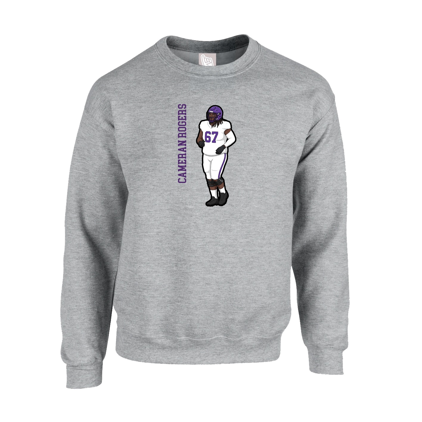 Fleece Crew — Name Vertical in Grey