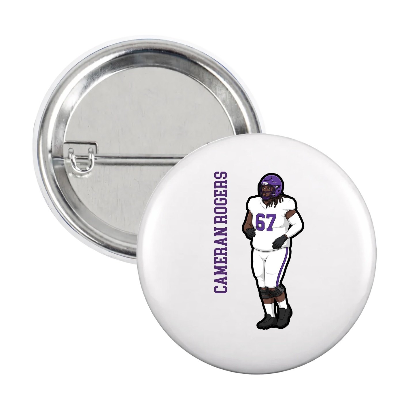 Game Day Button — Name Vertical in White