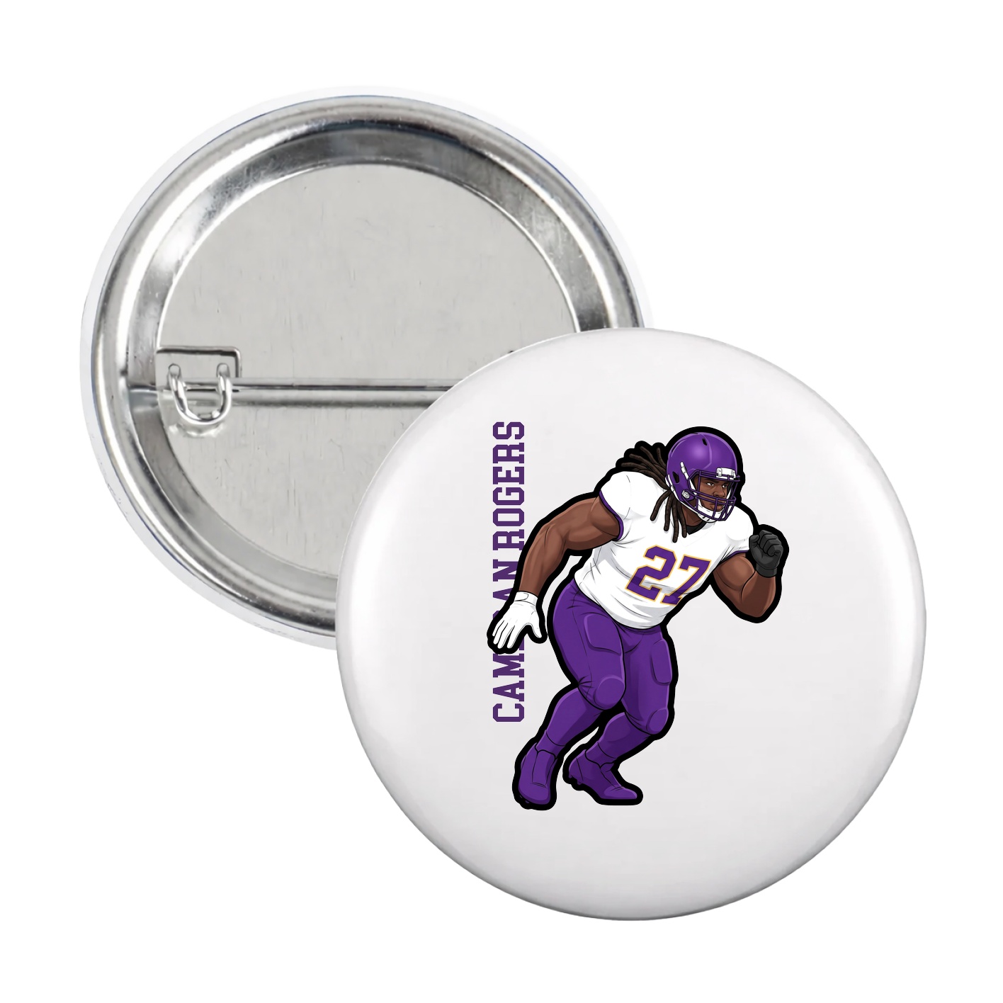 Game Day Button — Name Vertical in White