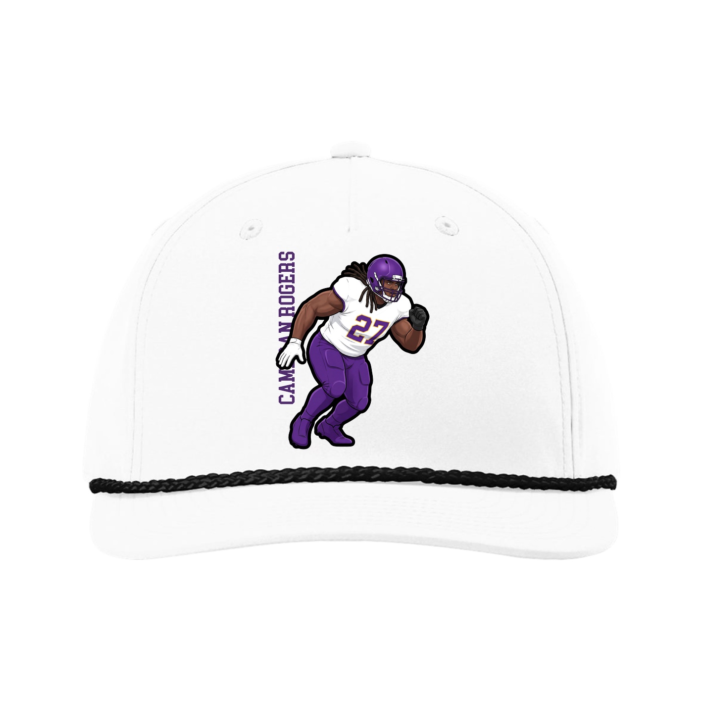 Five-Panel Classic Rope Cap — Name Vertical in White