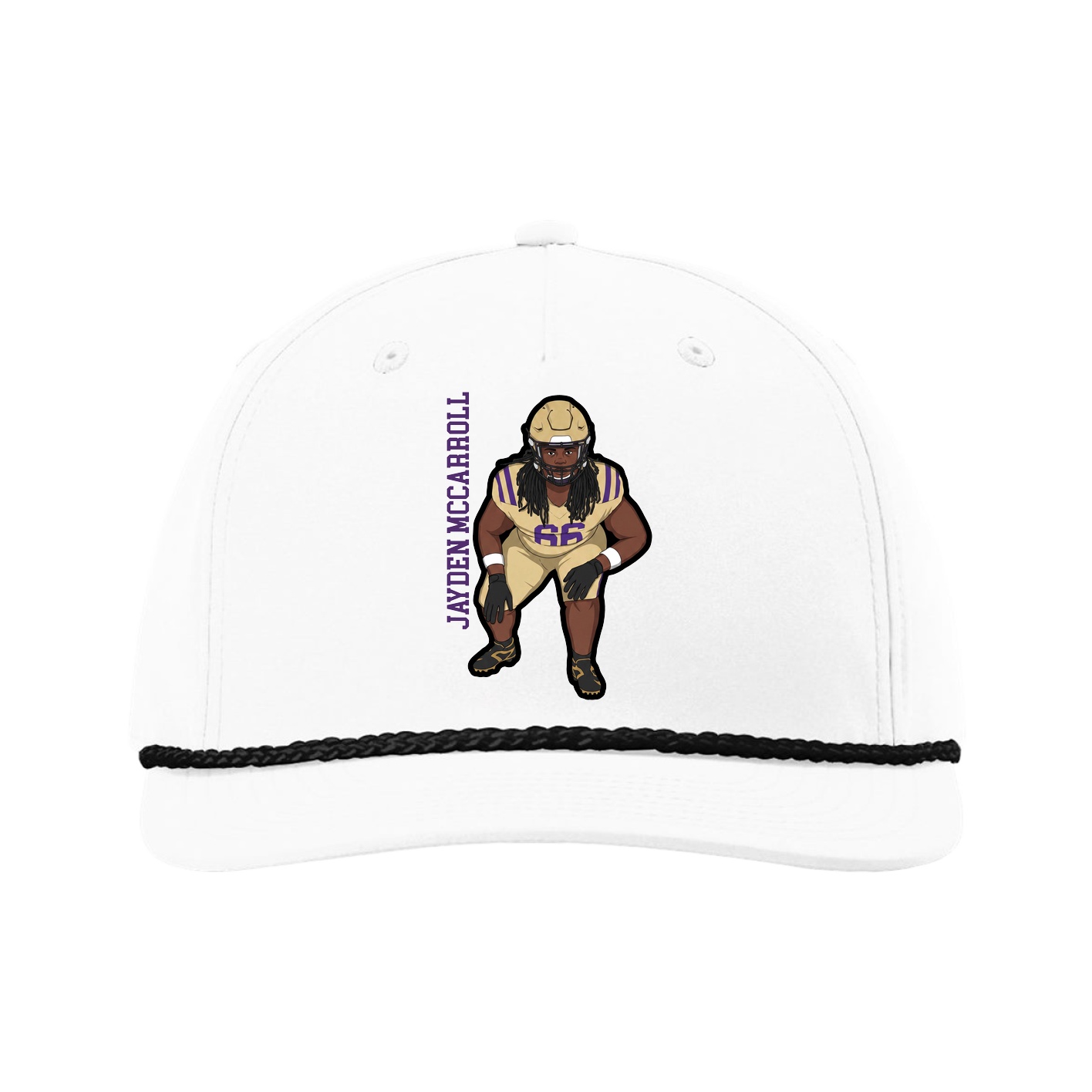 Five-Panel Classic Rope Cap — Name Vertical in White