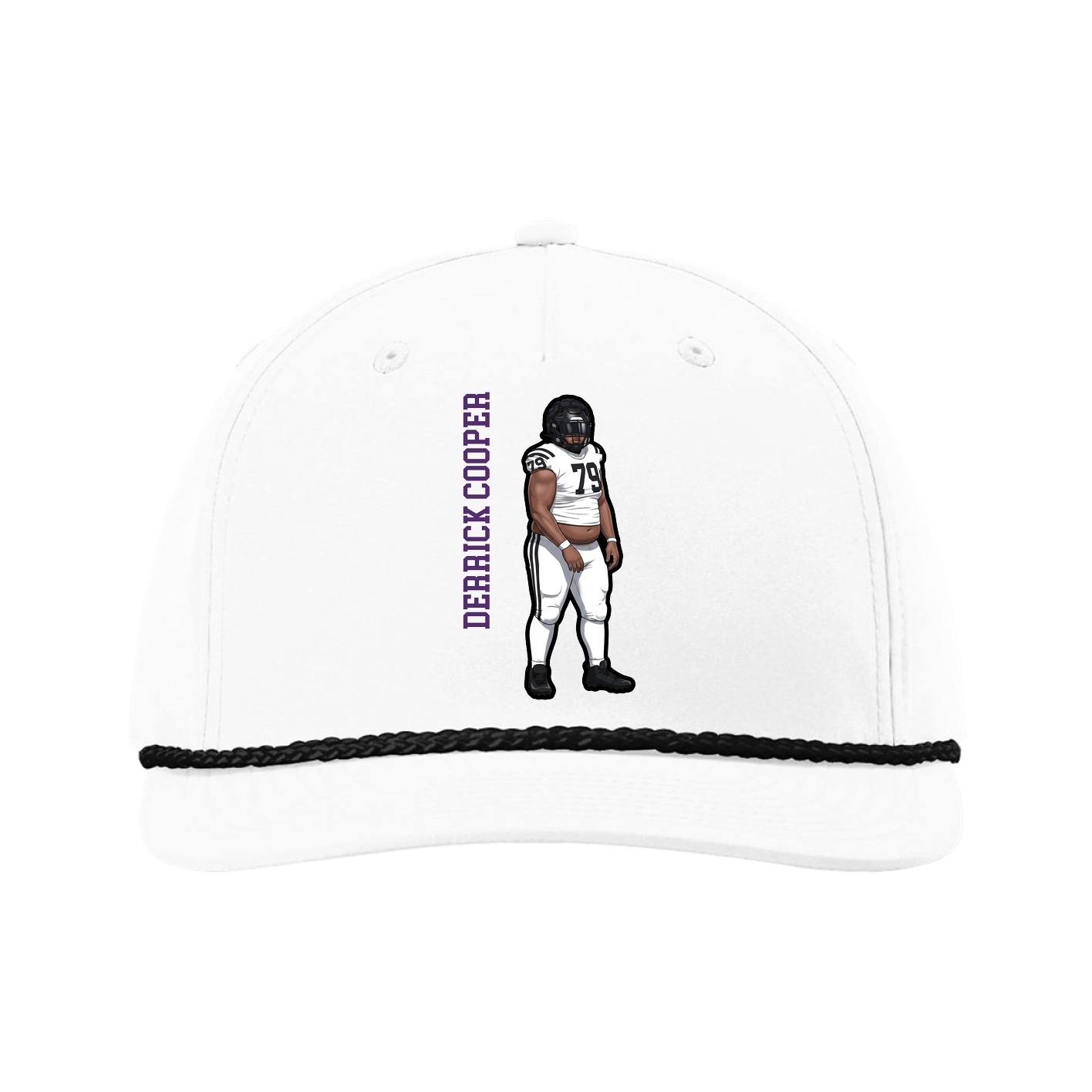 Five-Panel Classic Rope Cap — Name Vertical in White