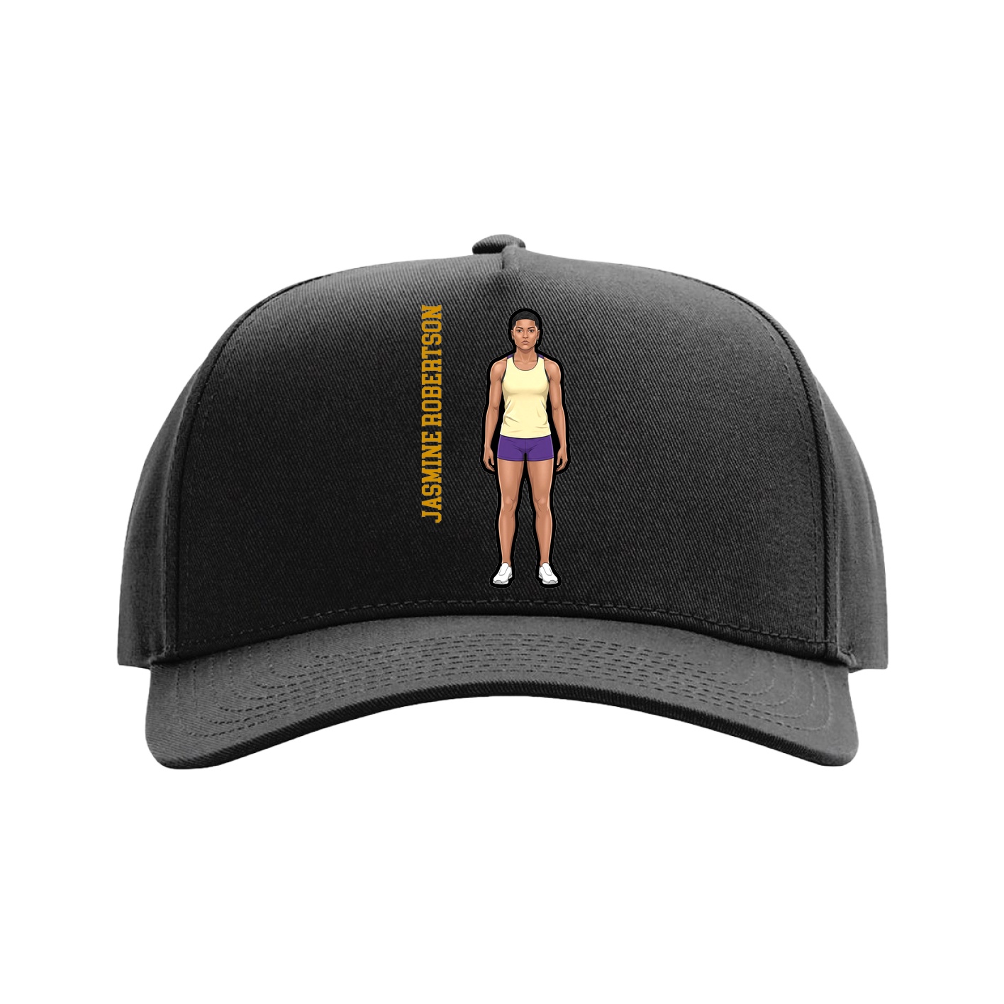 Full Fabric Five-Panel Champ Cap — Name Vertical in Black