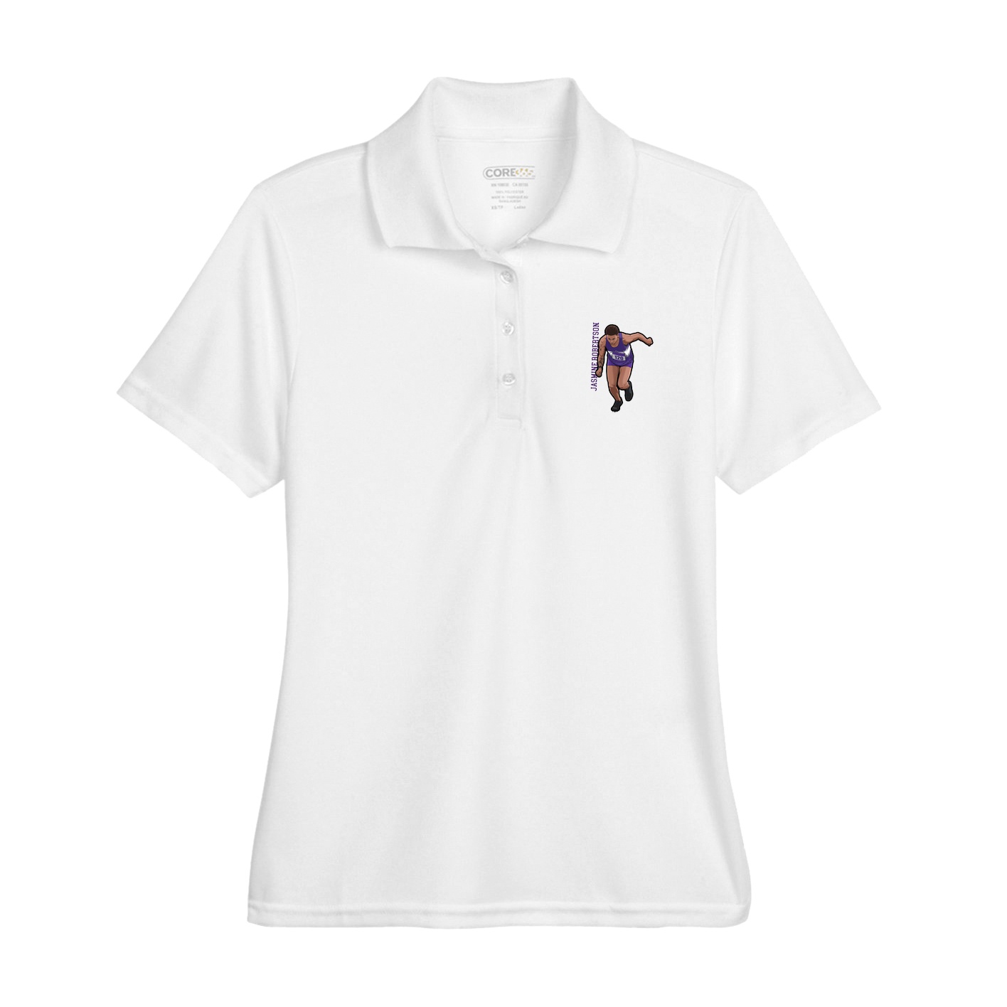 Womens Performance Polo — Name Vertical in White