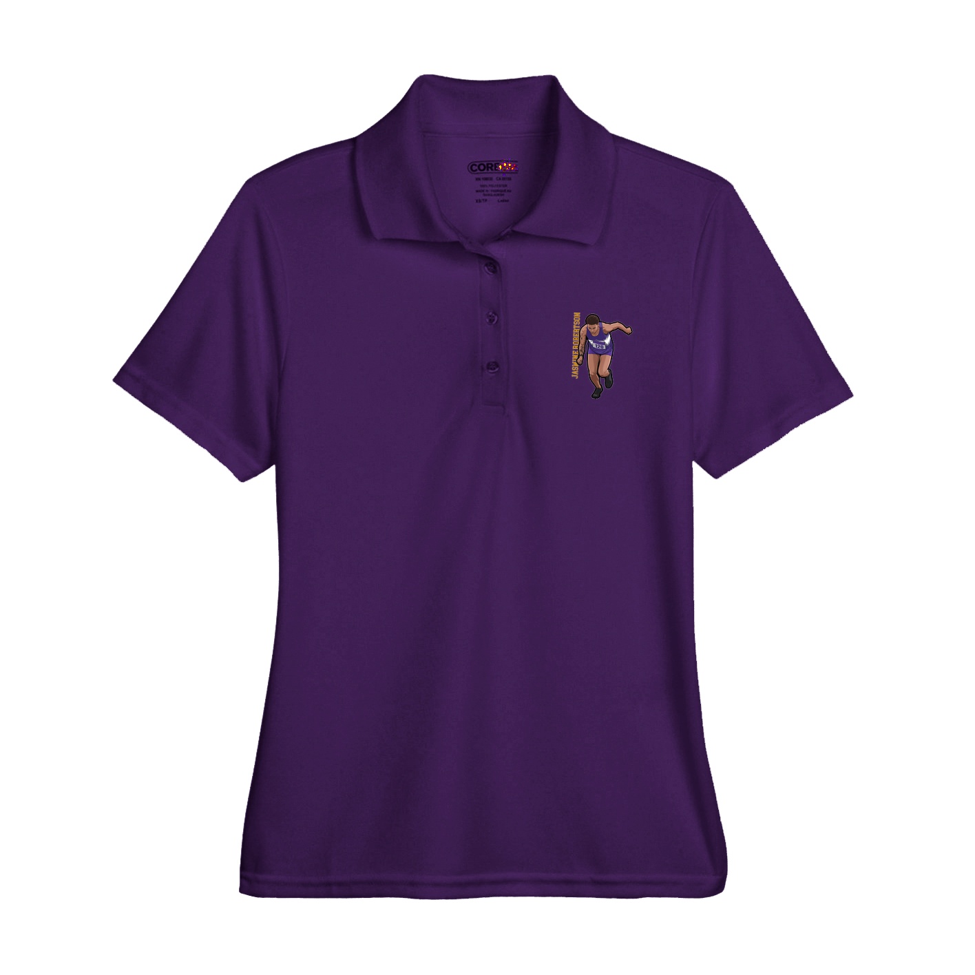 Womens Performance Polo — Name Vertical in Purple