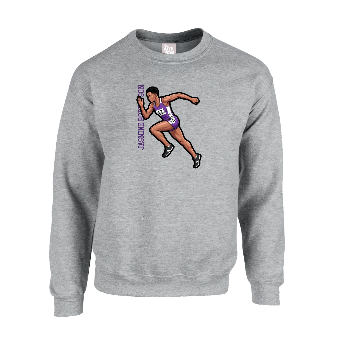 Fleece Crew — Name Vertical in Grey