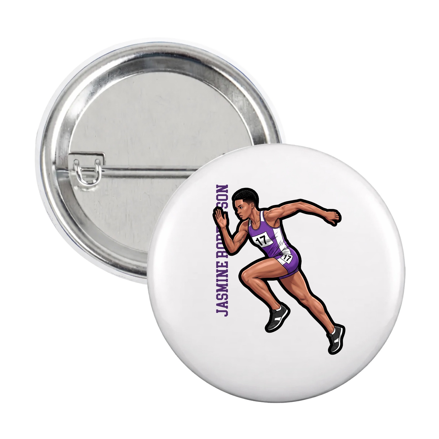 Game Day Button — Name Vertical in White