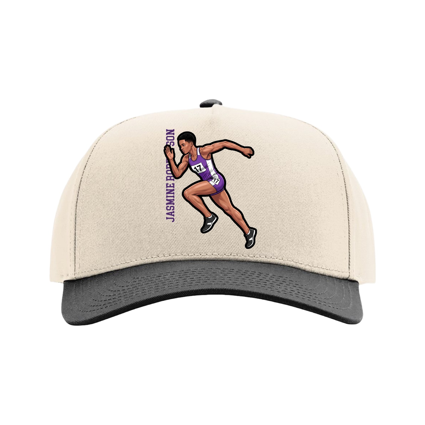 Full Fabric Five-Panel Champ Cap — Name Vertical in Cream/Black