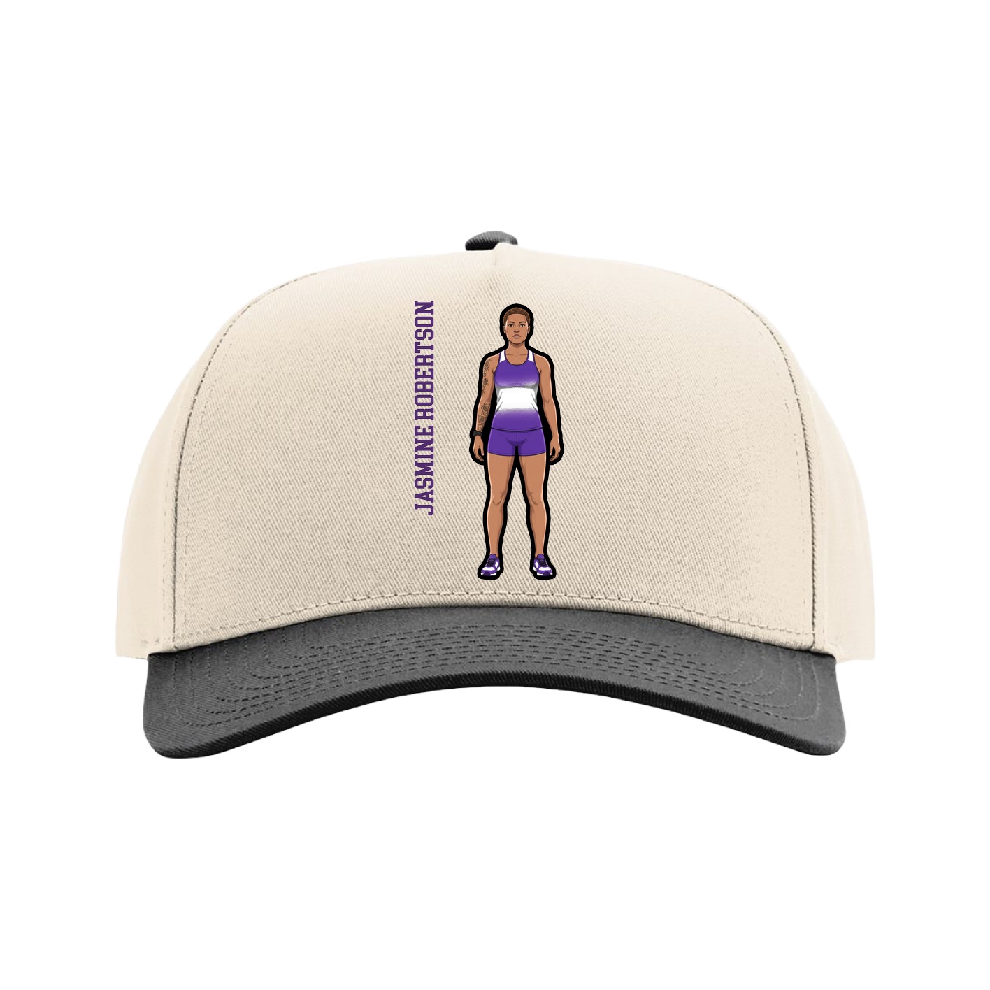 Full Fabric Five-Panel Champ Cap — Name Vertical in Cream/Black
