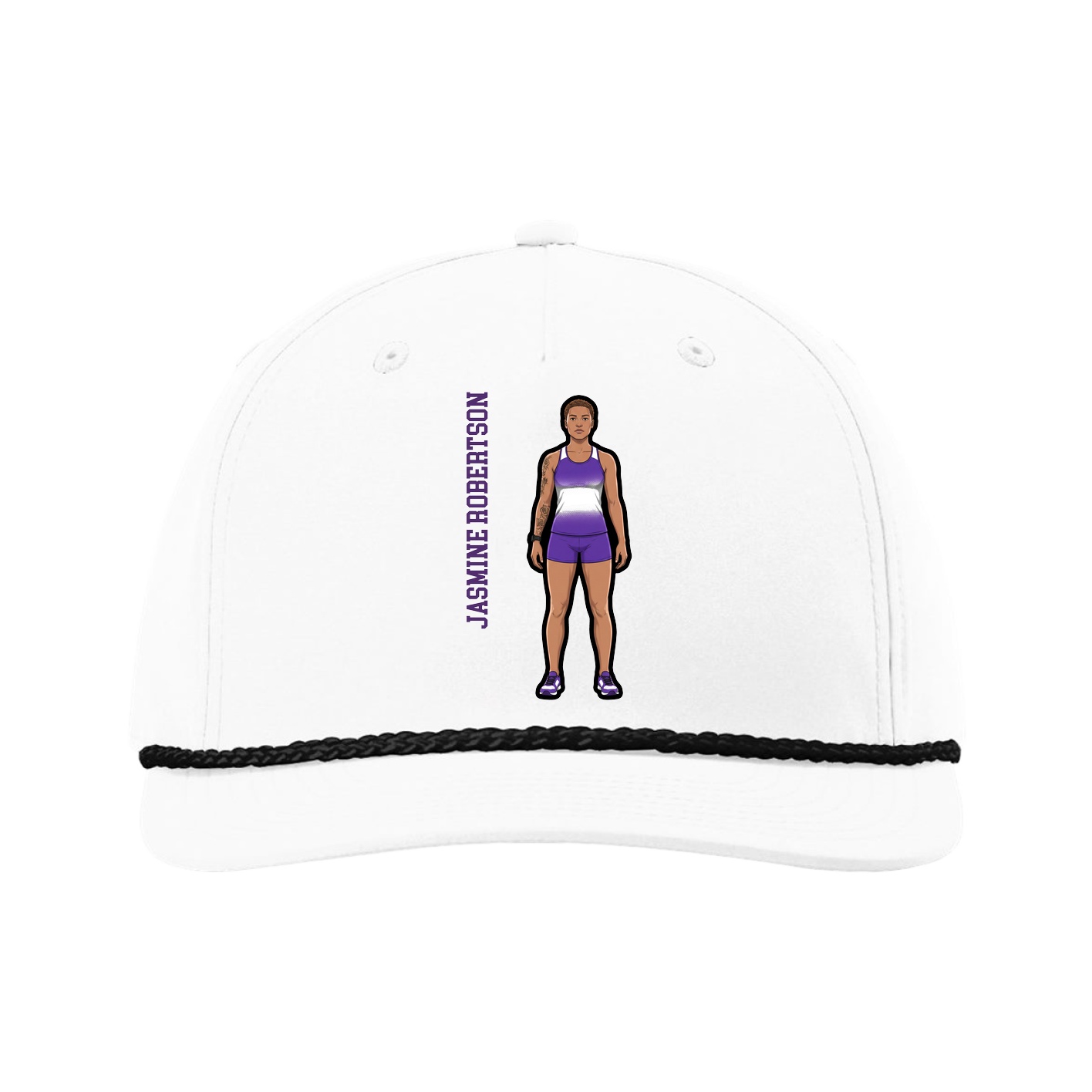 Five-Panel Classic Rope Cap — Name Vertical in White