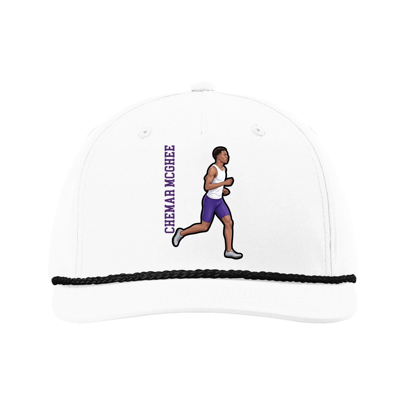 Five-Panel Classic Rope Cap — Name Vertical in White