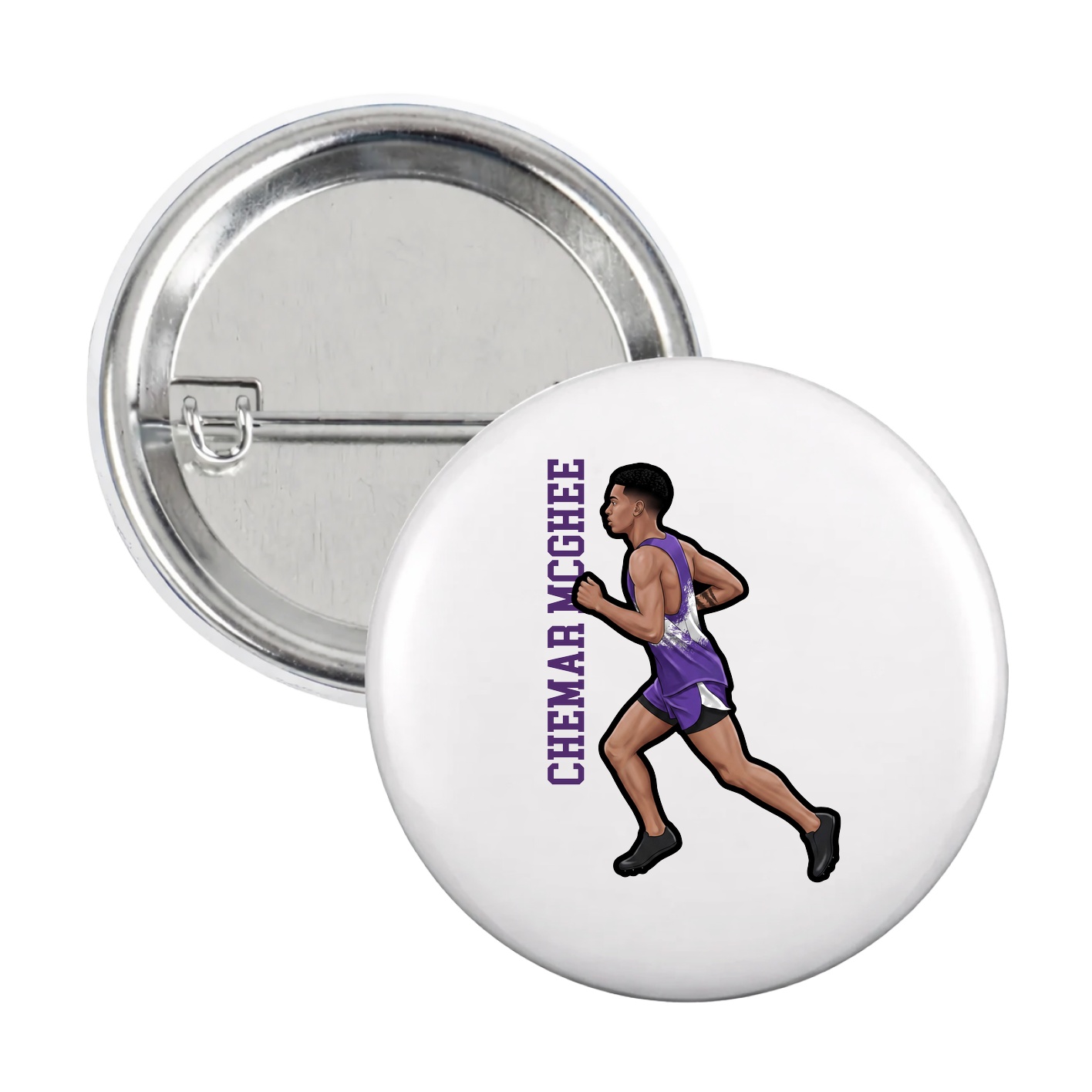 Game Day Button — Name Vertical in White