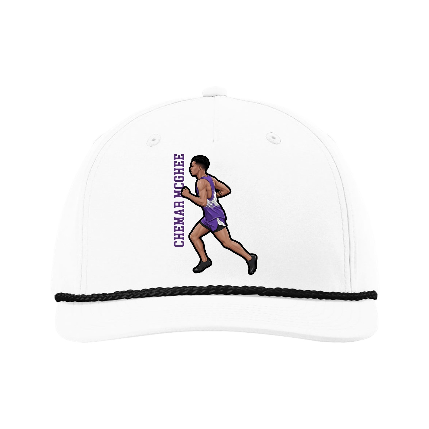 Five-Panel Classic Rope Cap — Name Vertical in White