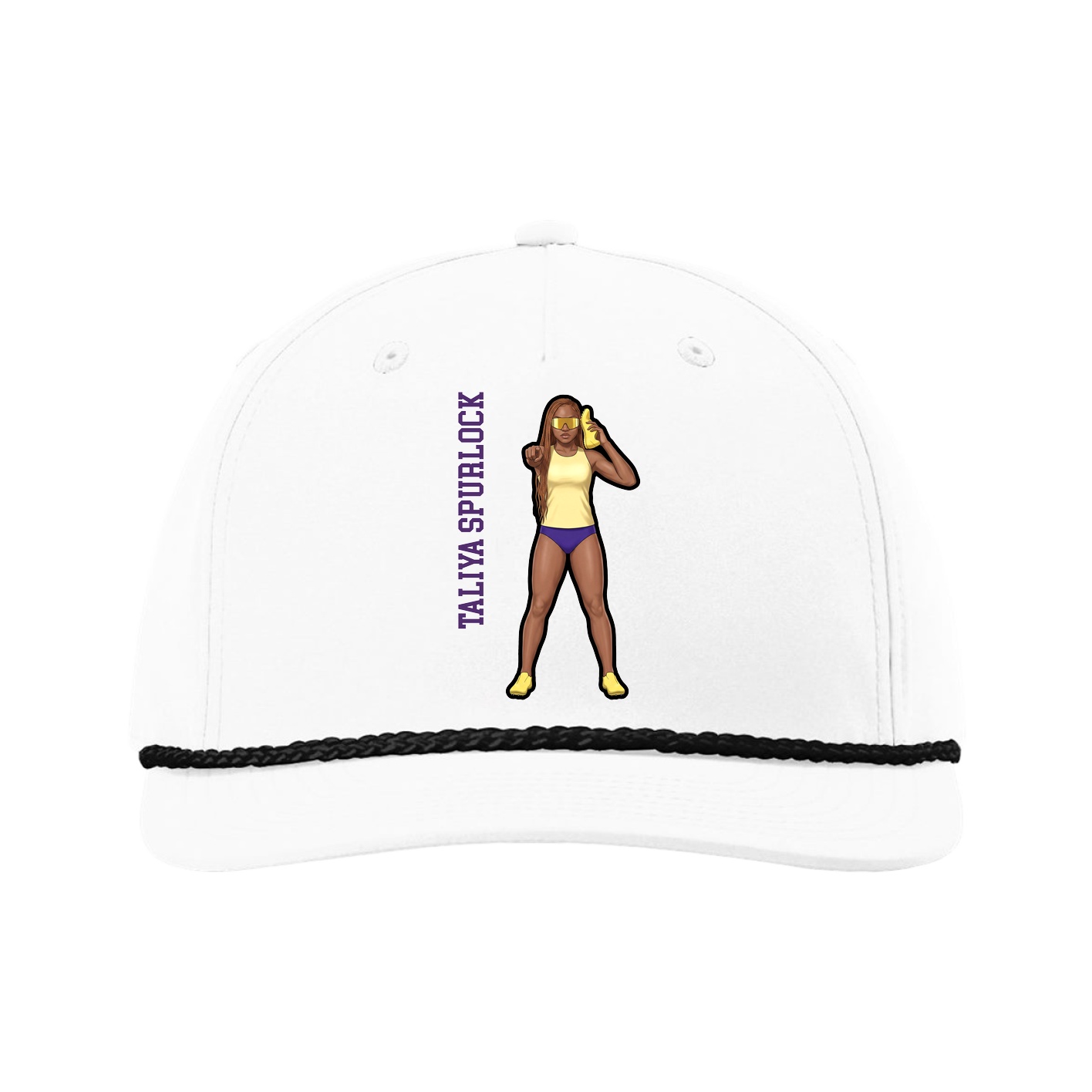 Five-Panel Classic Rope Cap — Name Vertical in White