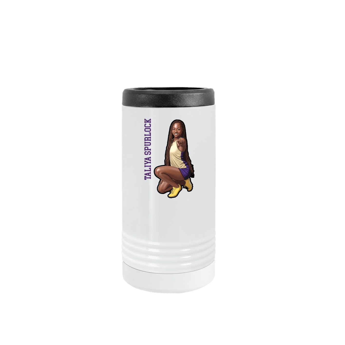 Slim Beverage Holder — Name Vertical in White