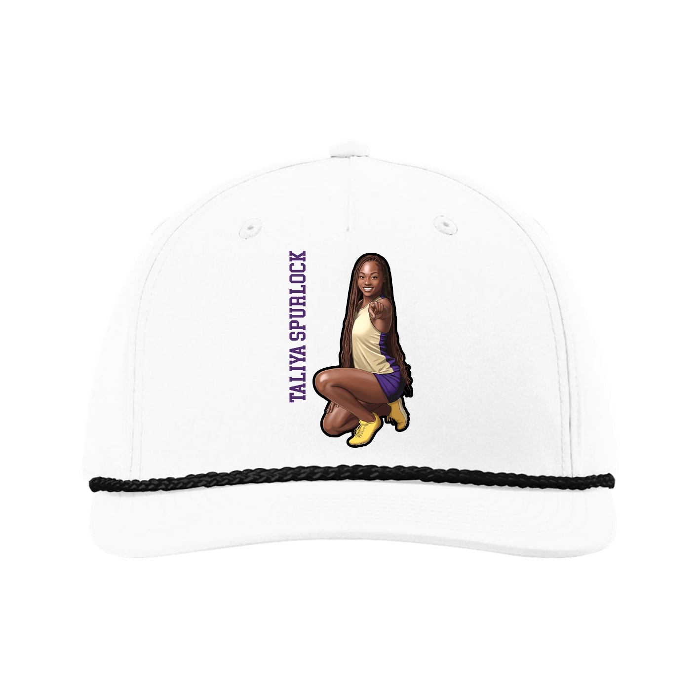 Five-Panel Classic Rope Cap — Name Vertical in White