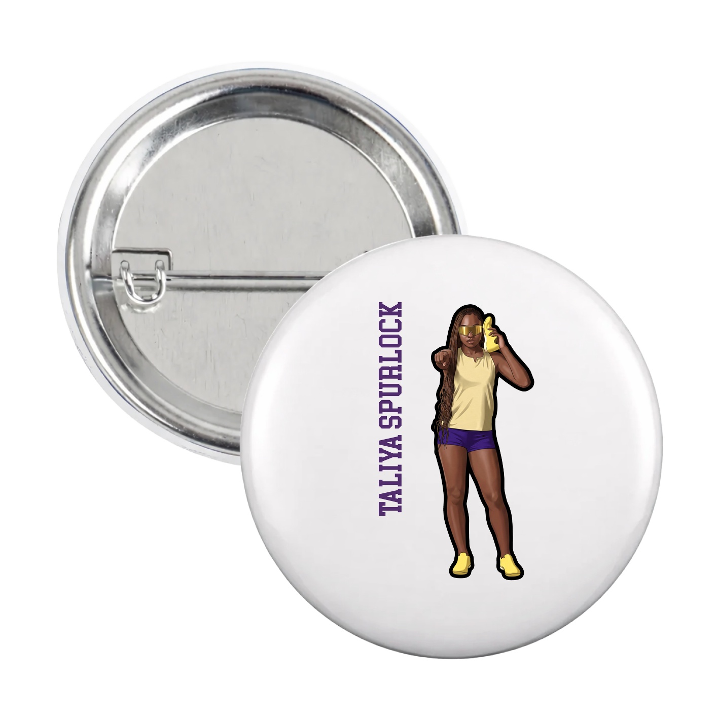 Game Day Button — Name Vertical in White