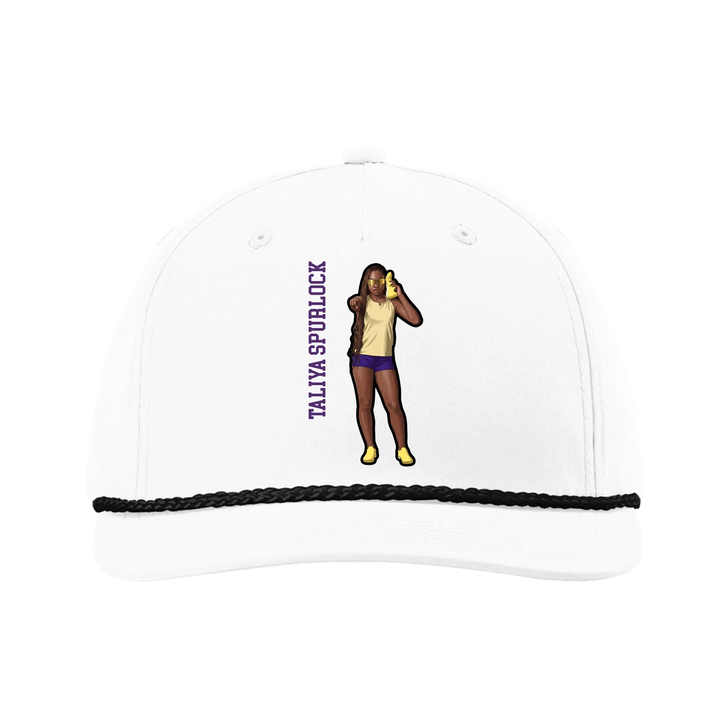 Five-Panel Classic Rope Cap — Name Vertical in White