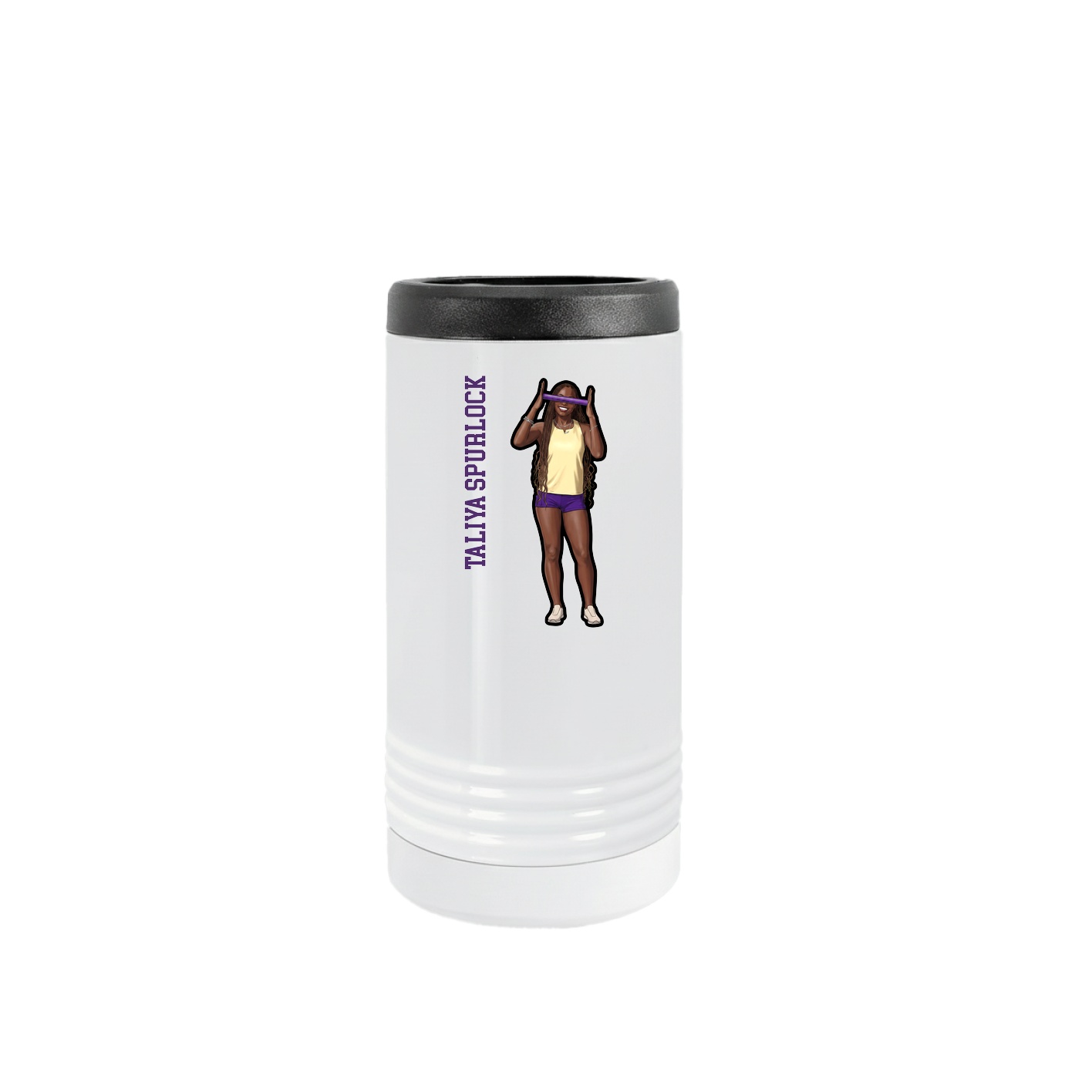 Slim Beverage Holder — Name Vertical in White
