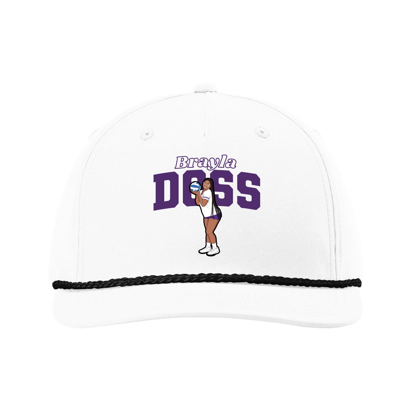 Five-Panel Classic Rope Cap — Name Arch in White