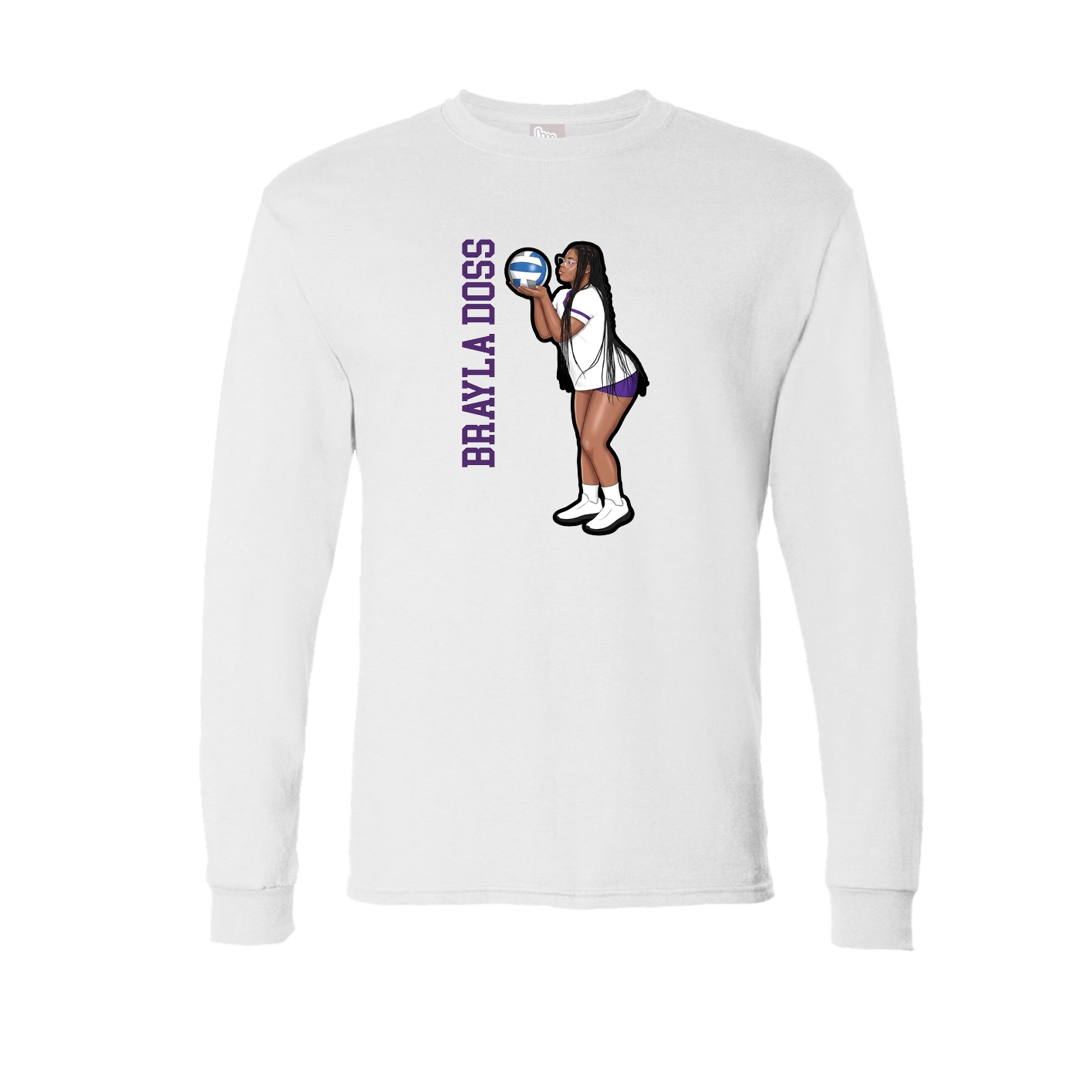 Long Sleeve Tee — Name Vertical in White