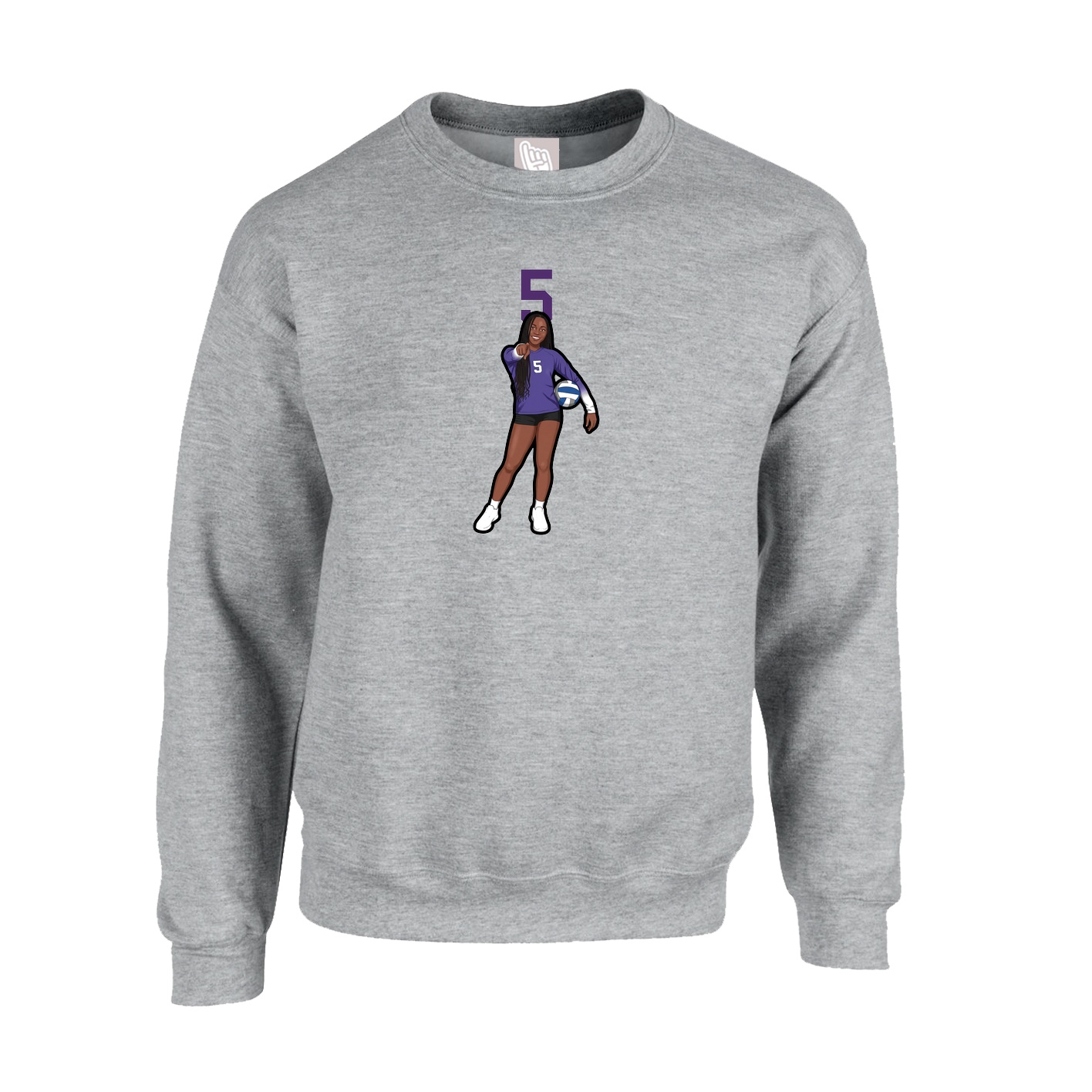 Fleece Crew — Number Top in Grey