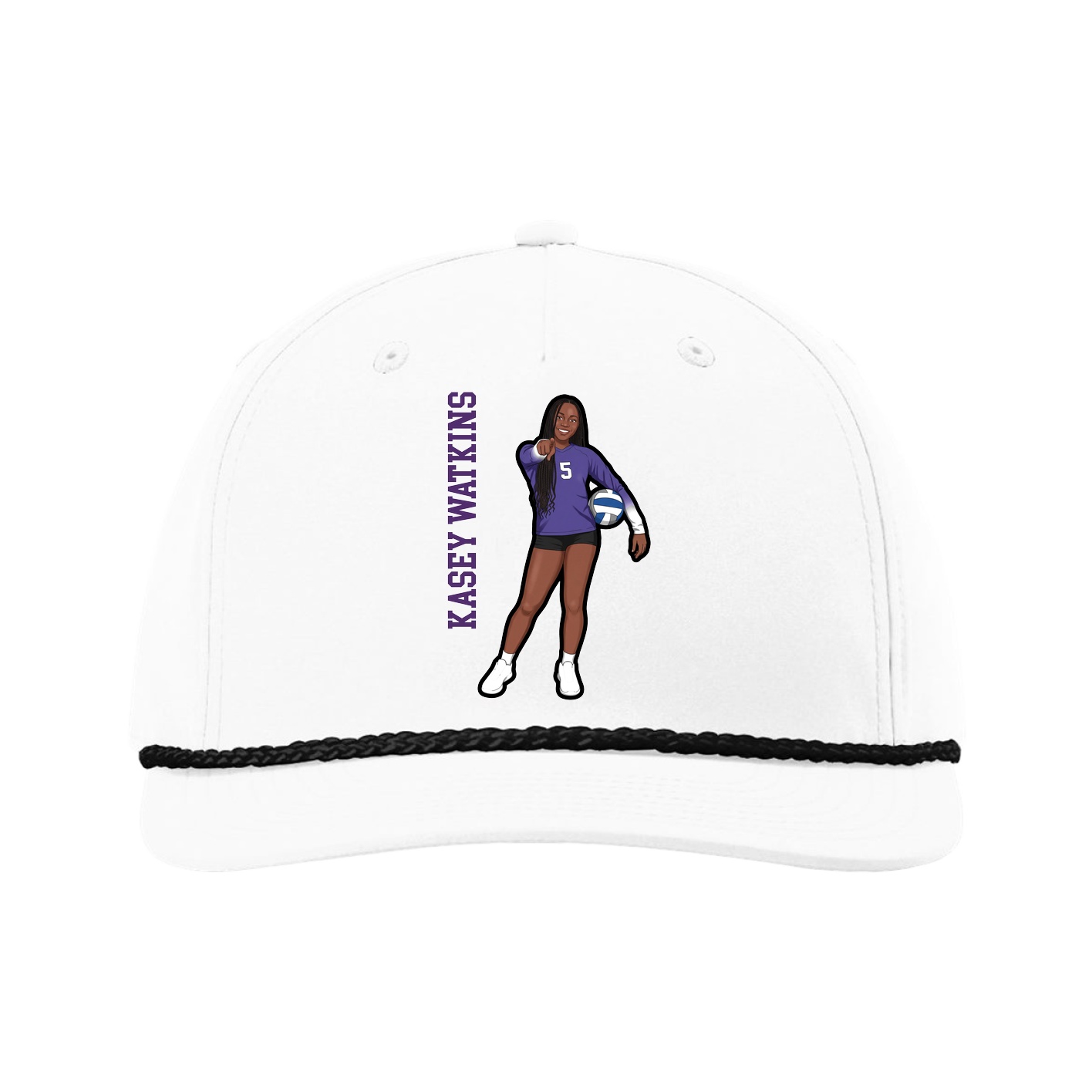 Five-Panel Classic Rope Cap — Name Vertical in White