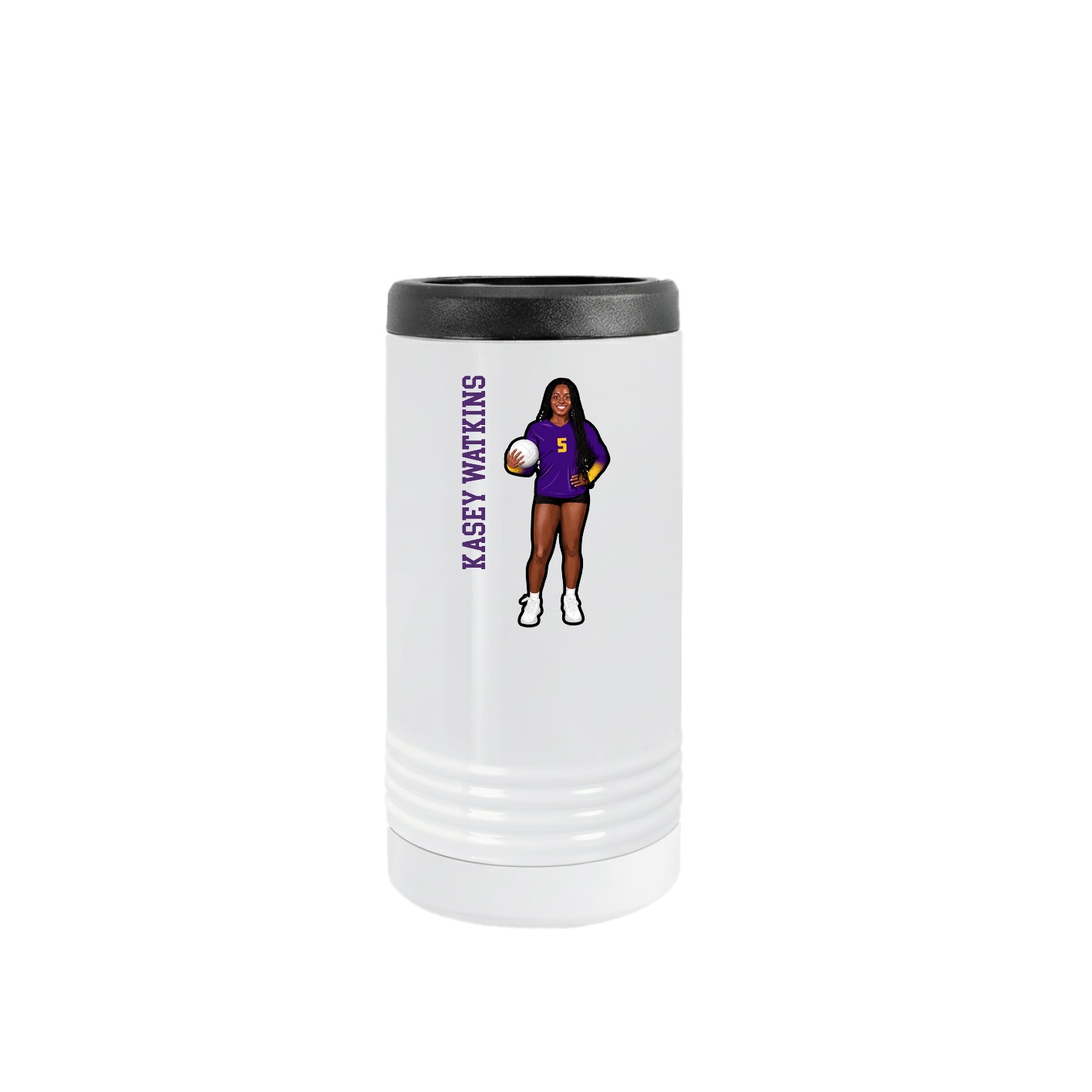 Slim Beverage Holder — Name Vertical in White
