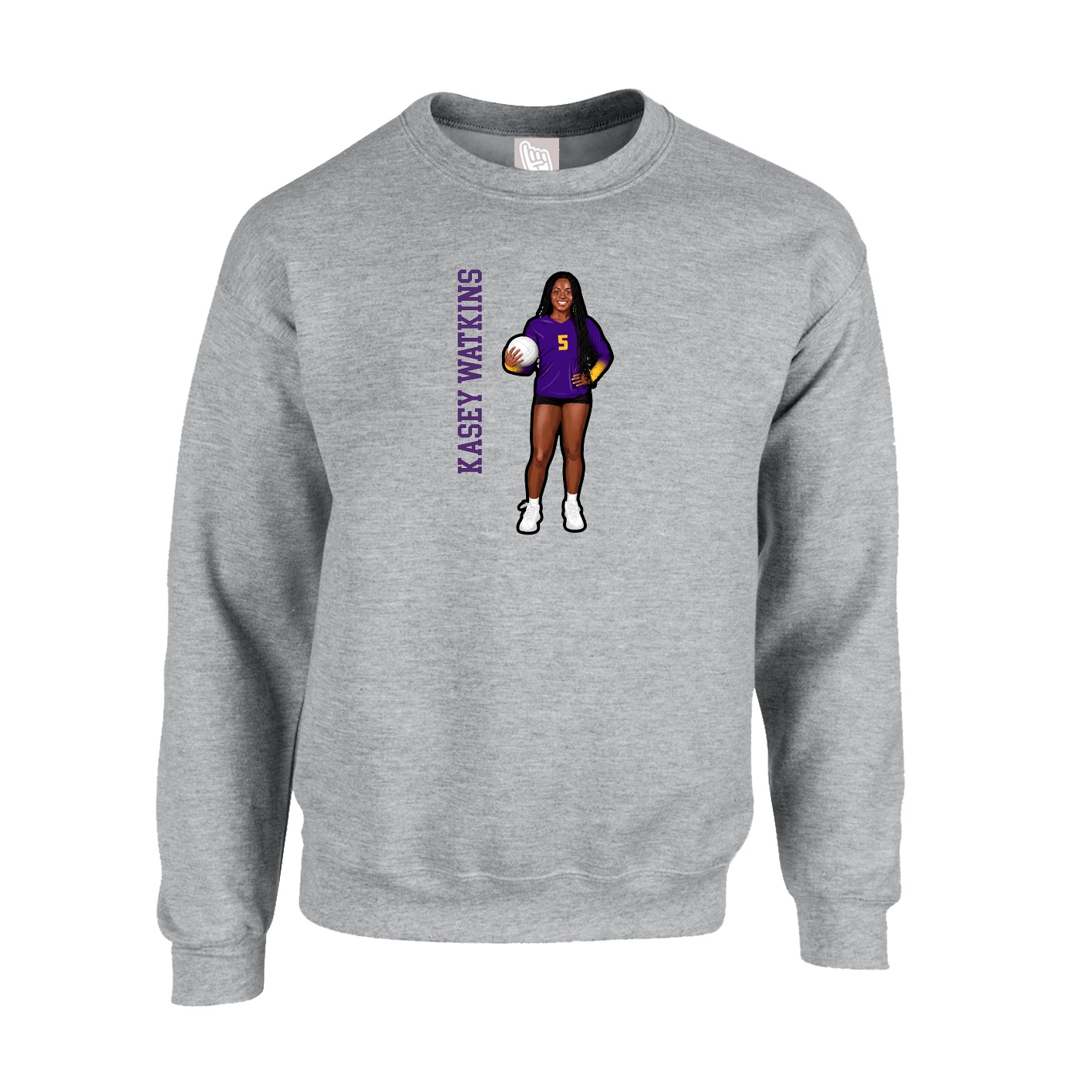 Fleece Crew — Name Vertical in Grey