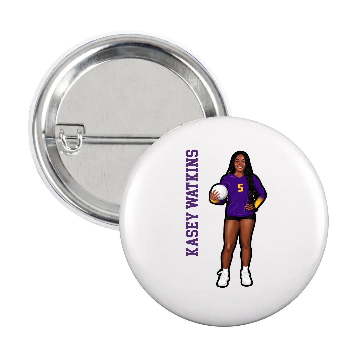 Game Day Button — Name Vertical in White