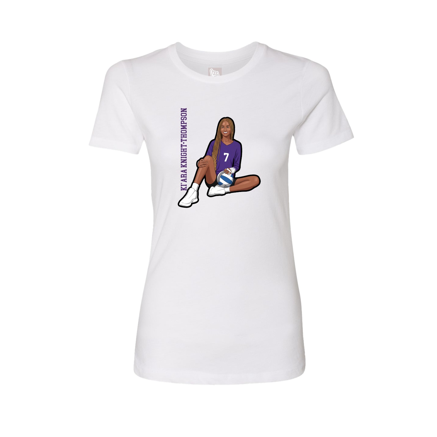 Fitted Women's Tee — Name Vertical in White