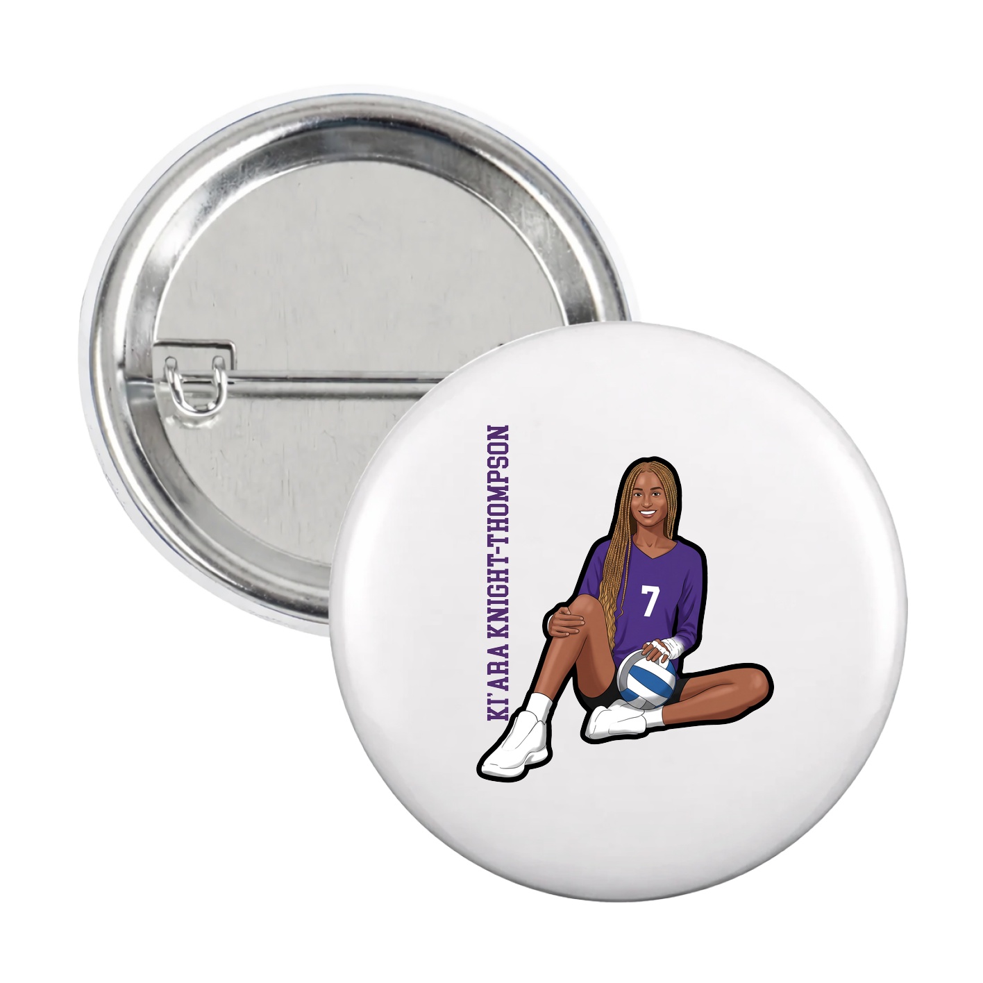 Game Day Button — Name Vertical in White