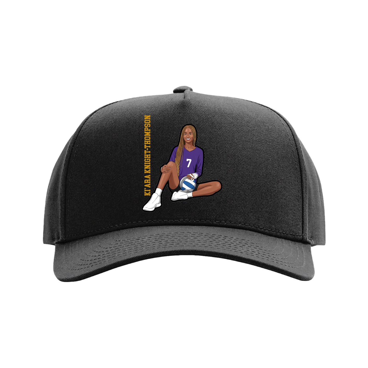 Full Fabric Five-Panel Champ Cap — Name Vertical in Black